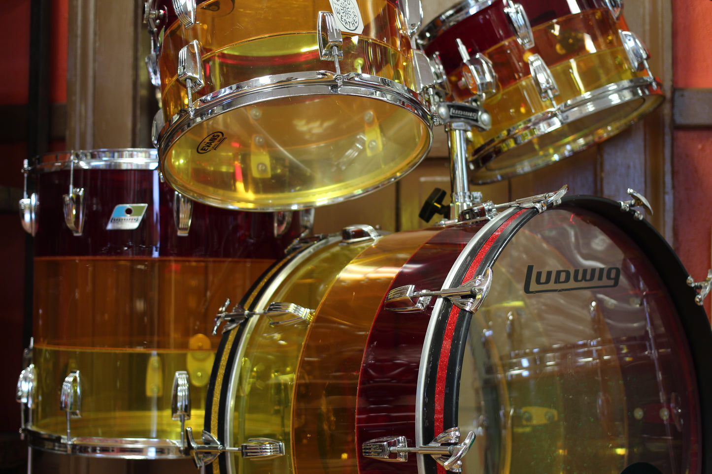 1970's Ludwig Vistalite in Tequila Sunrise 14x22 16x16 9x13 8x12