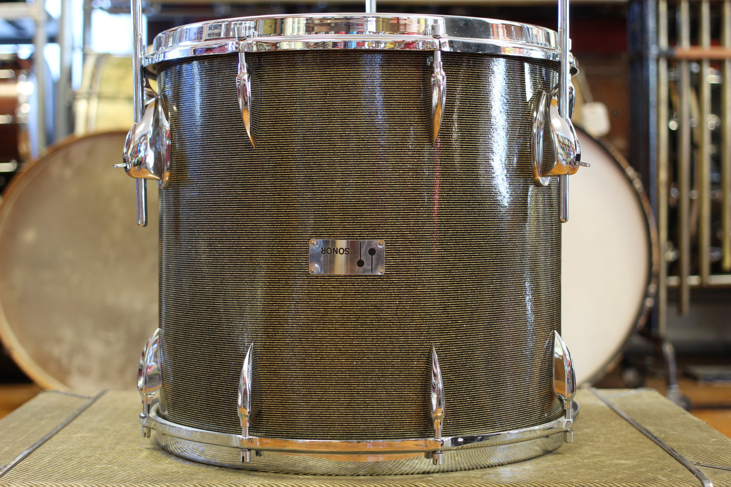 1960's Sonor Chicago Star Outfit in Black & Silver Striped Glitter 14x20 14x16 8x13