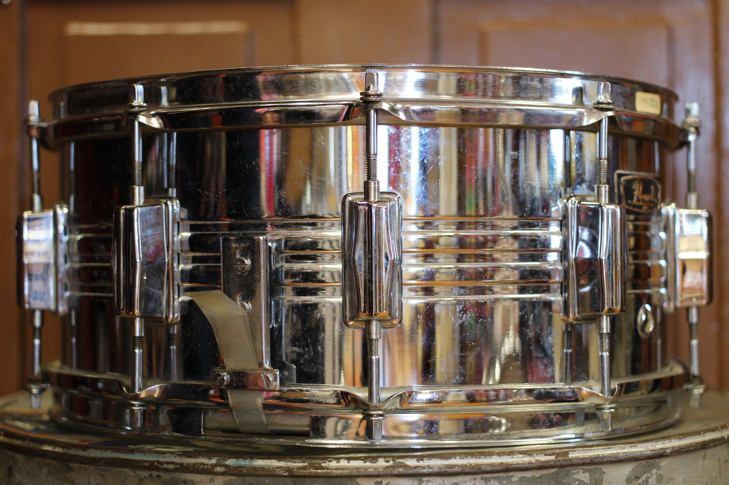 1970's Pearl "B4514L" Chrome over Brass 6.5"x14" Snare Drum