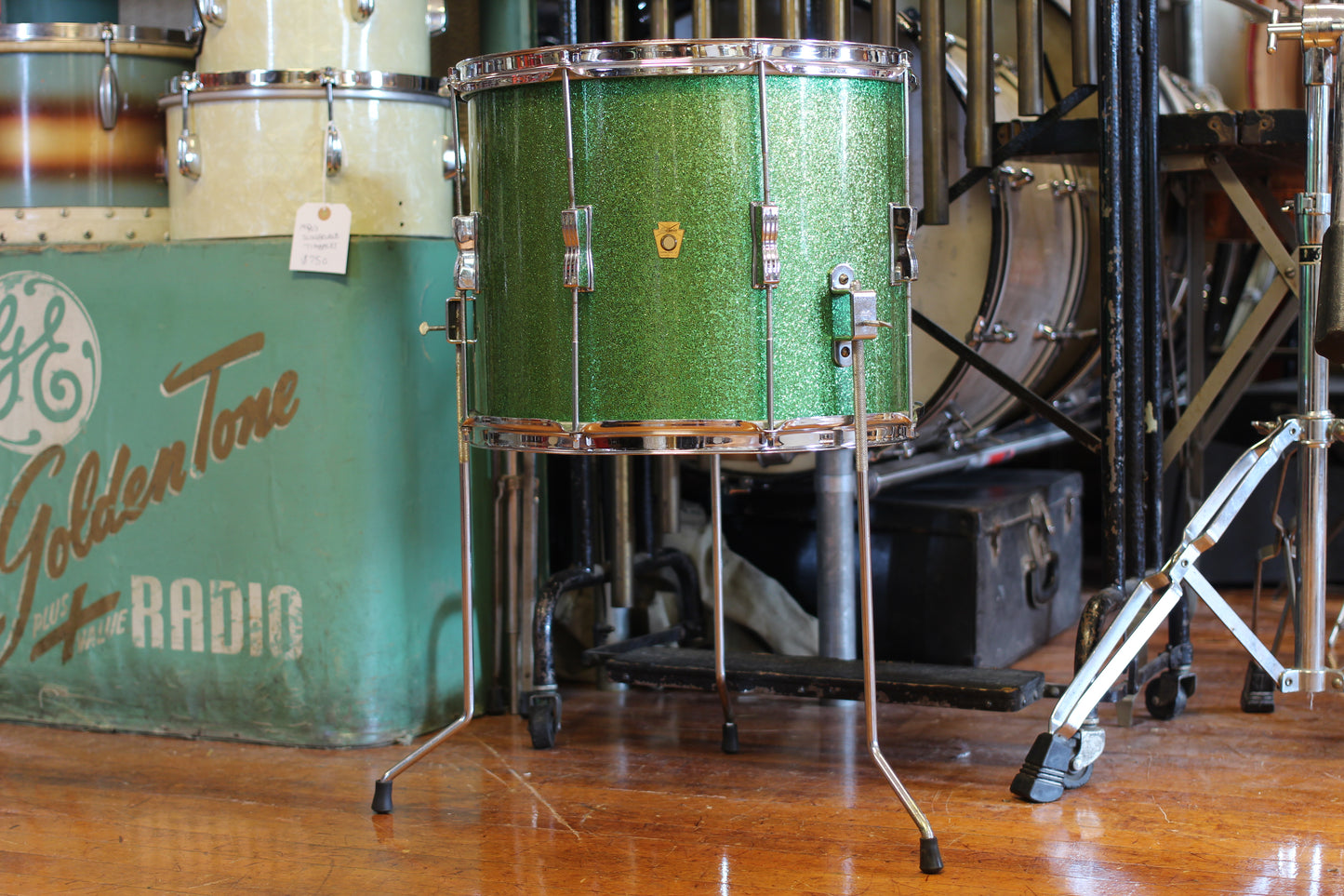 1960 Ludwig Pre Serial 12"x15" Club Date Floor Tom in Green Sparkle
