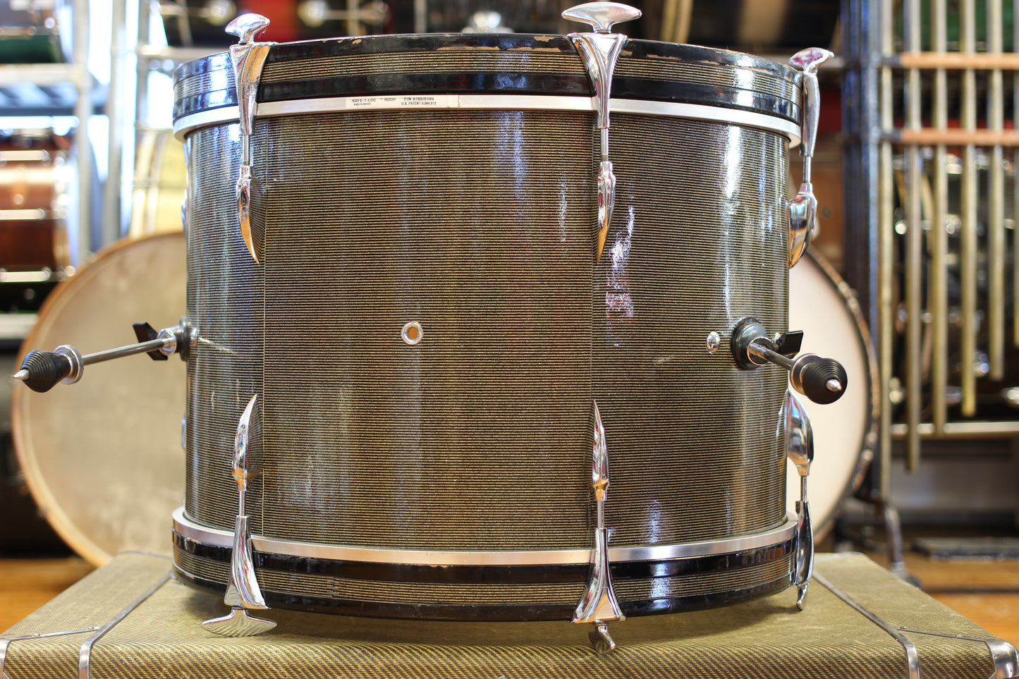 1960's Sonor Chicago Star Outfit in Black & Silver Striped Glitter 14x20 14x16 8x13