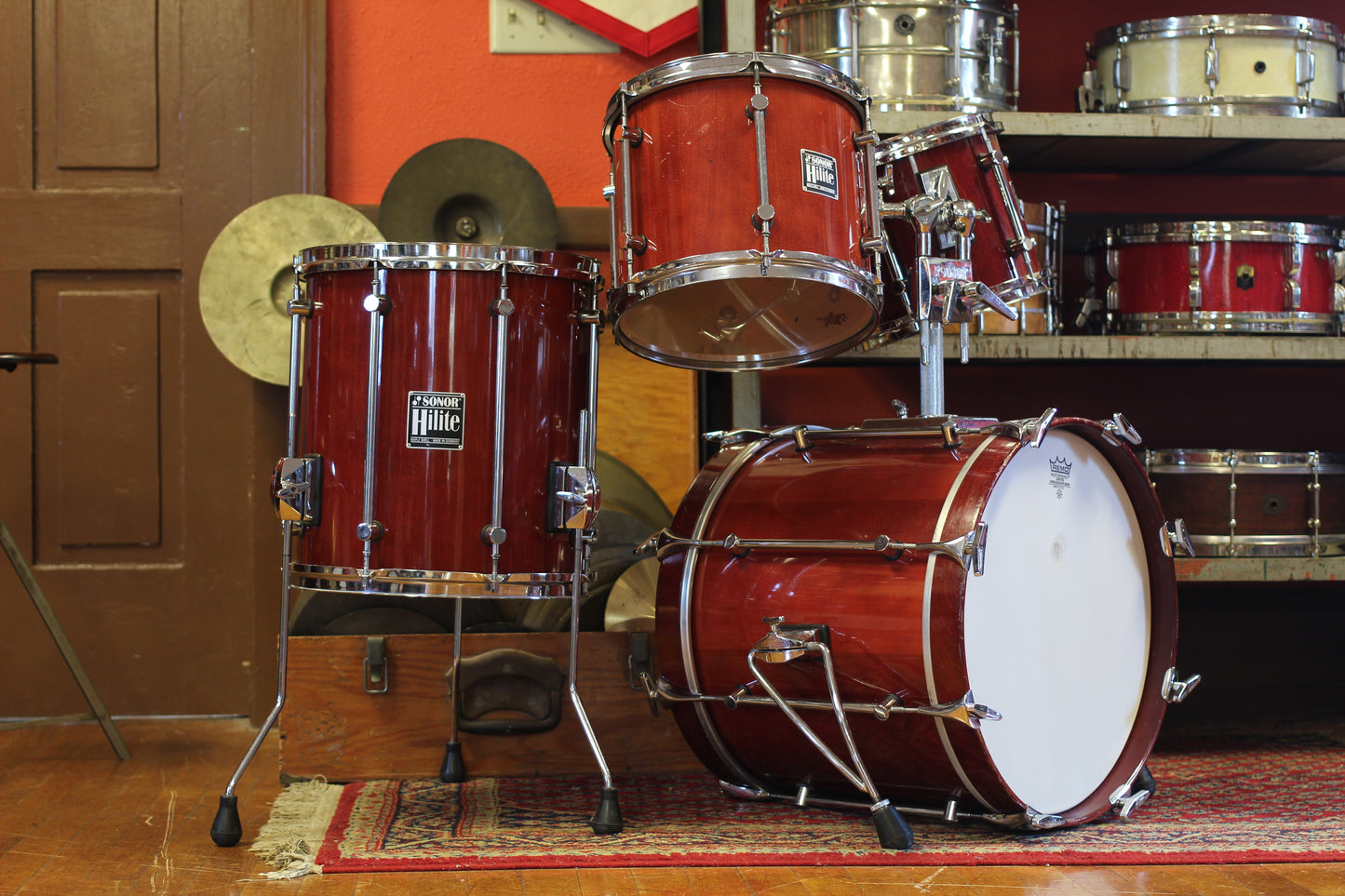 1990's Sonor Hilite in Red Maple 15x18 15x14 10x12 9x10