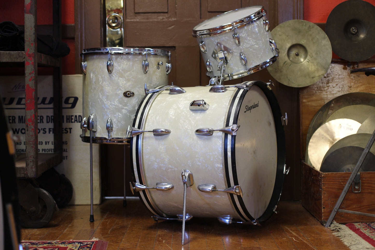 1960's Slingerland Modern Jazz in White Marine Pearl 14x20 14x14 8x12