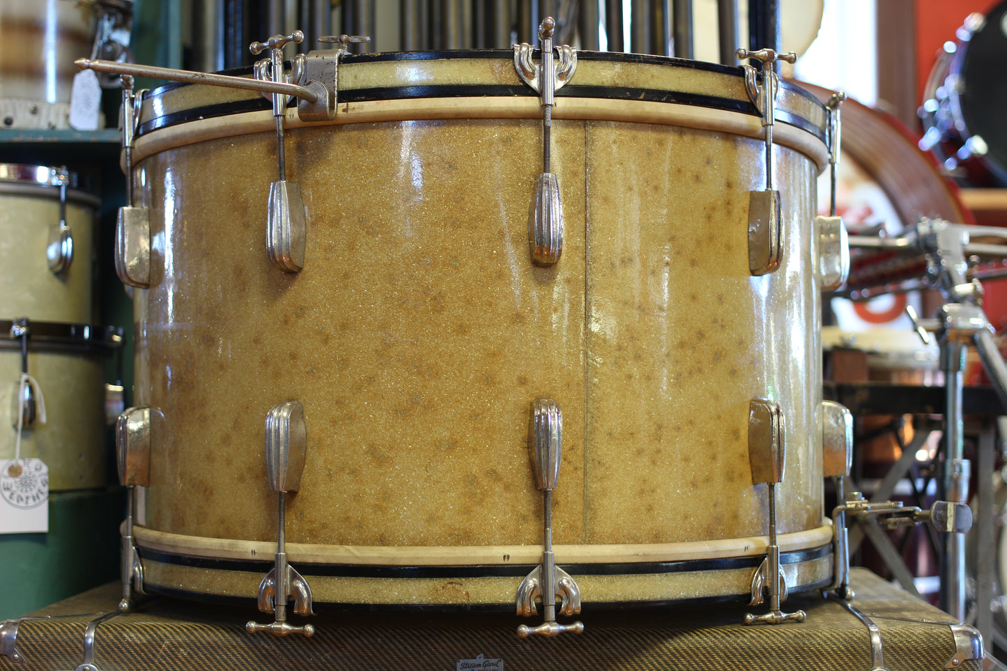 1940's Slingerland Radioking 'Buddy Schutz' Sparkling Silver Pearl 14x24 16x16 9x13 7x14