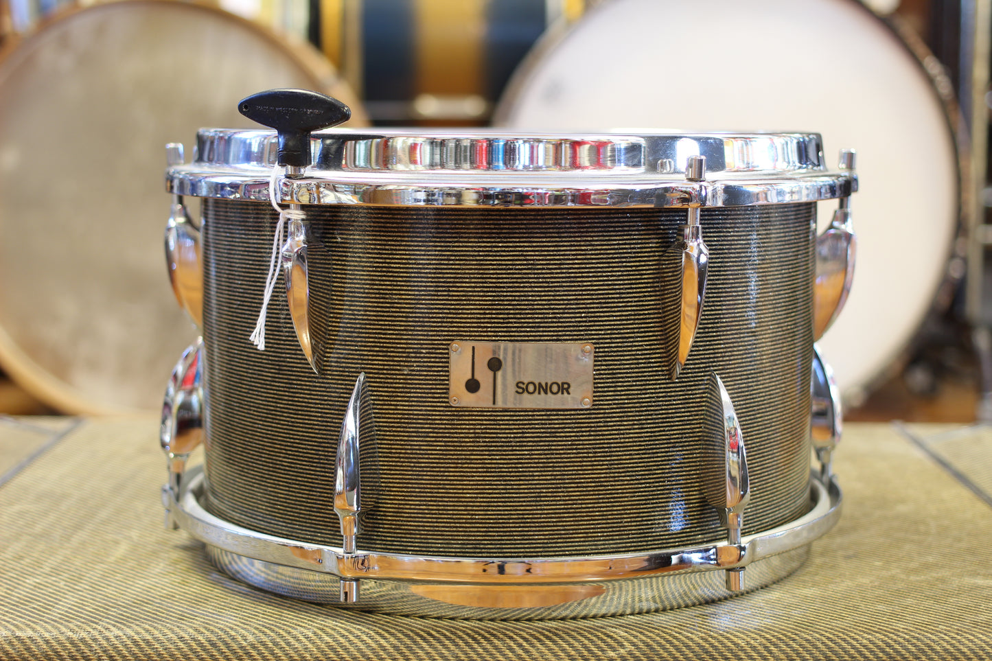 1960's Sonor Chicago Star Outfit in Black & Silver Striped Glitter 14x20 14x16 8x13
