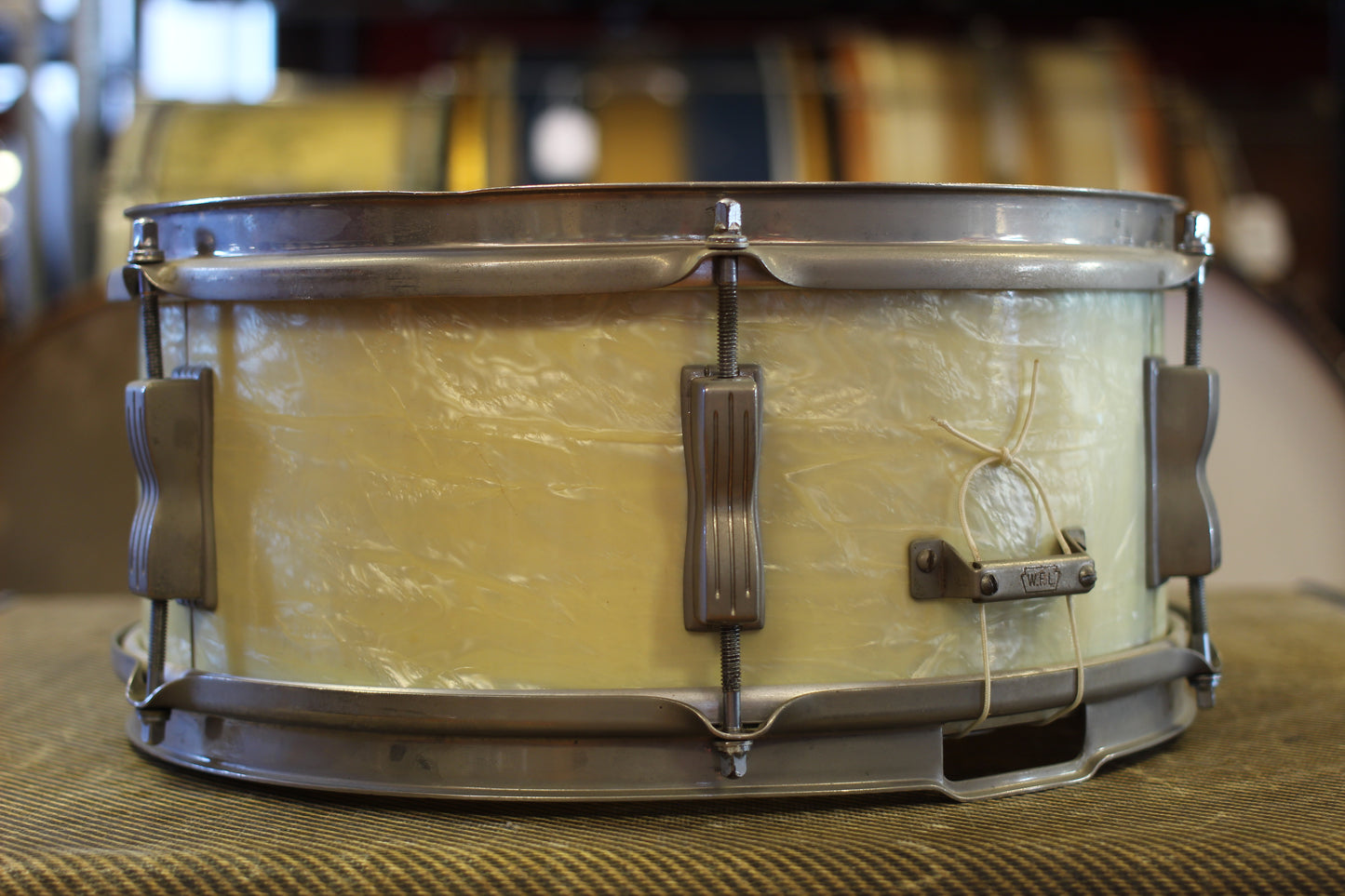 1950's WFL 'Porto-Pak' 5.5"x13" Snare Drum in White Marine Pearl