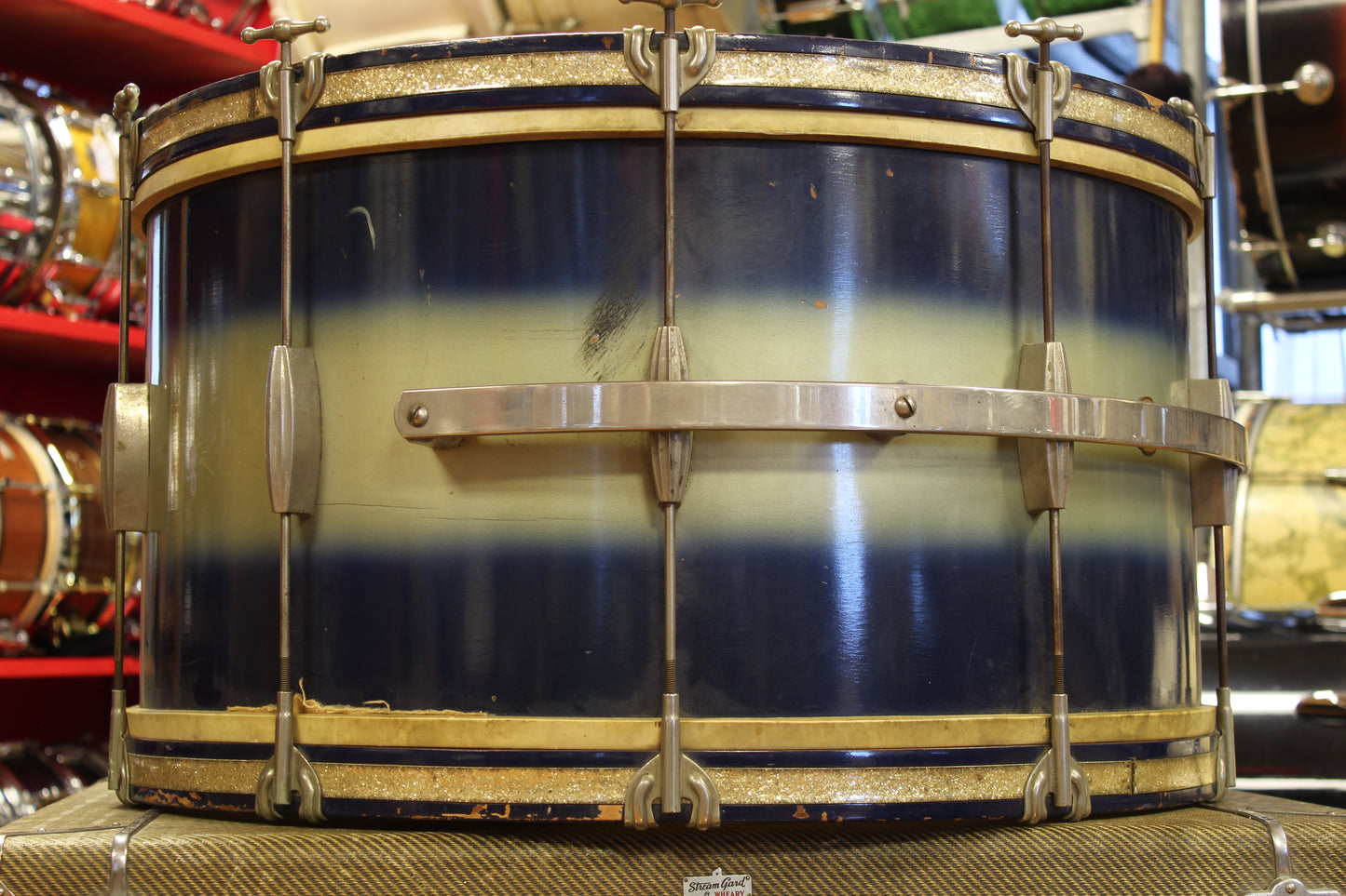 1930's Slingerland 14"x26" Radioking Bass Drum in Blue & Silver Duco