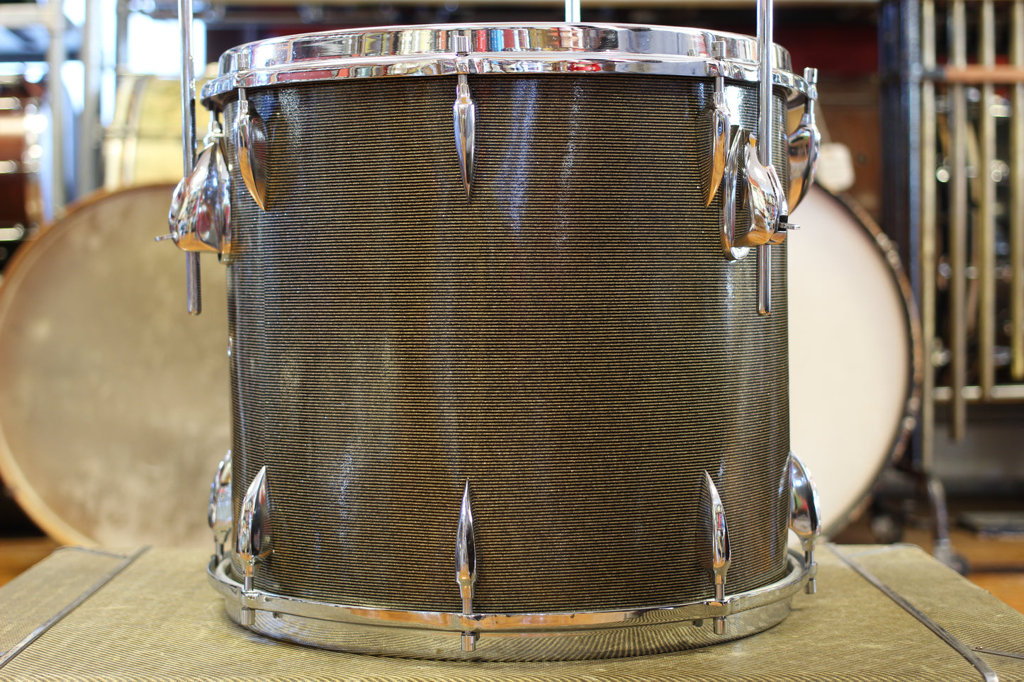 1960's Sonor Chicago Star Outfit in Black & Silver Striped Glitter 14x20 14x16 8x13