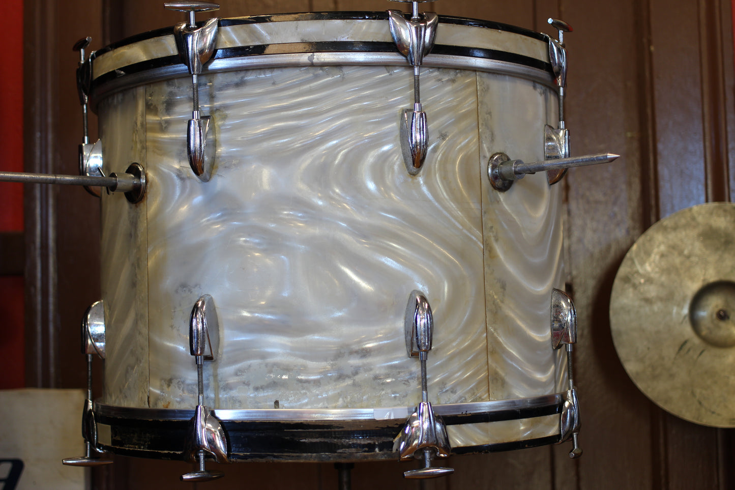 1960's Gretsch Bop Outfit in Silver Satin Flame 14x20 16x16 8x12 5.5x14