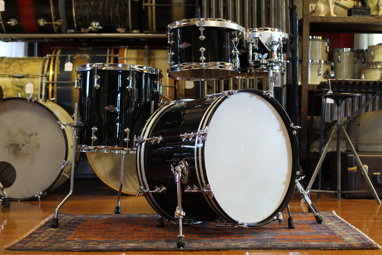 2000's Craviotto Solid Maple Kit in Black 14x20 14x14 8x12 7.5x10