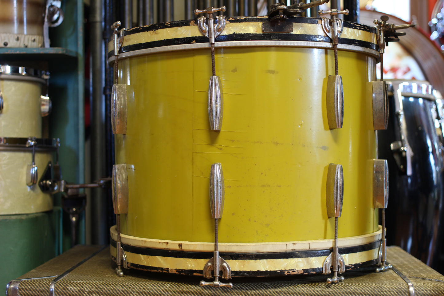1940's Slingerland Radioking in Mustard Yellow Lacquer 14x20 16x16 12x14 9x13
