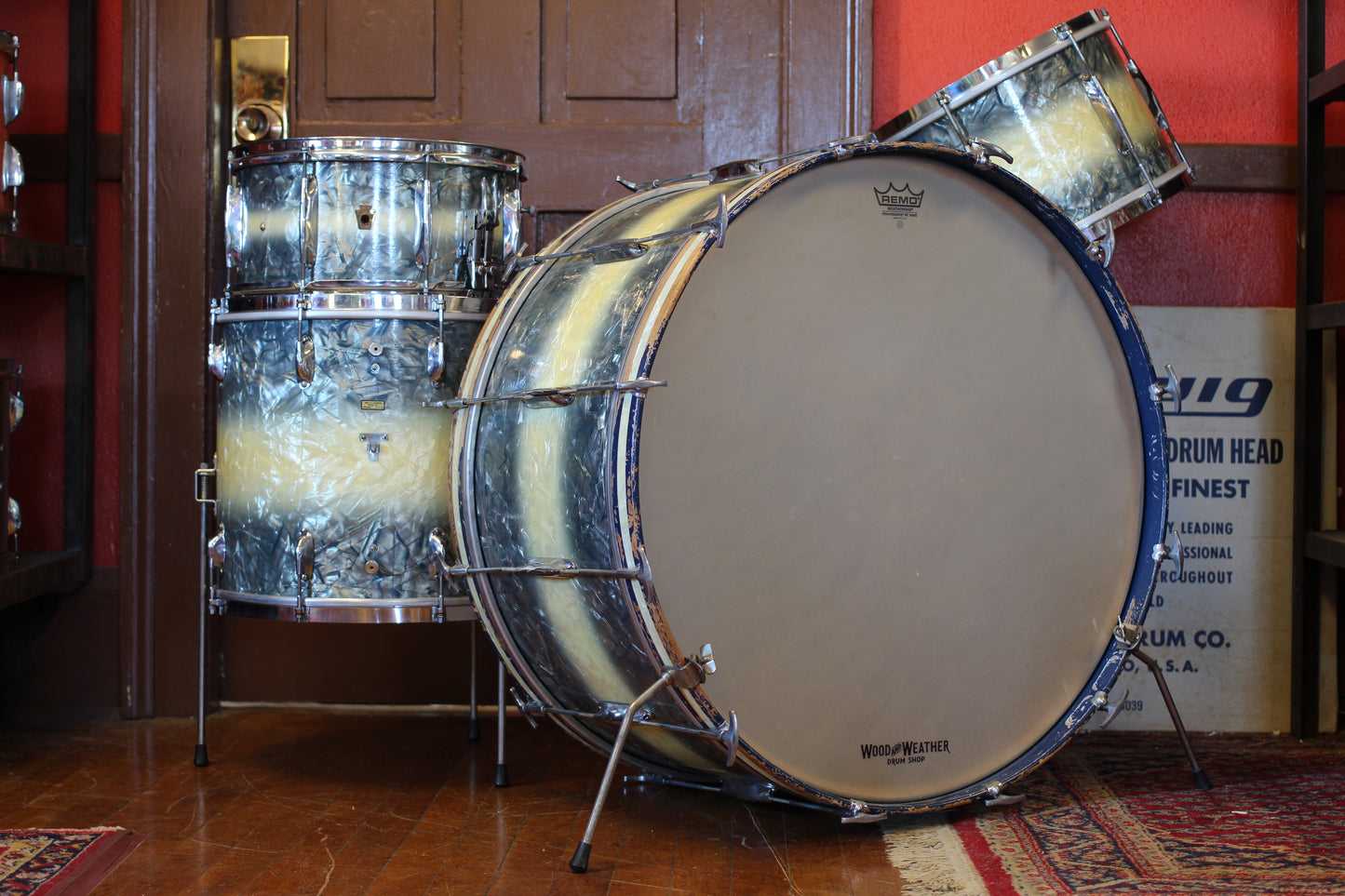 1939 WFL Ray Bauduc Dixieland Outfit in Blue & Marine Pearl 14x28 14x16 9x13 7x14