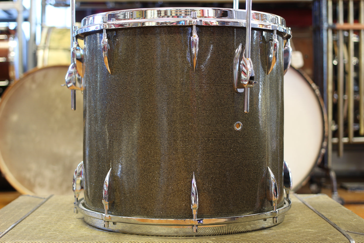 1960's Sonor Chicago Star Outfit in Black & Silver Striped Glitter 14x20 14x16 8x13