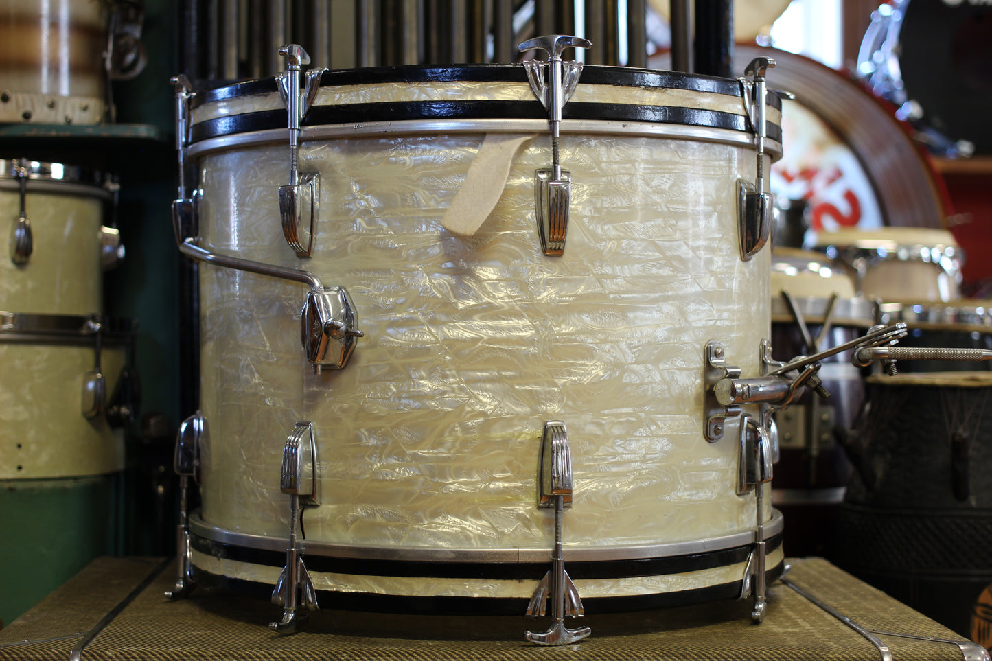 1964 Ludwig Downbeat in White Marine Pearl 14x20 14x14 8x12