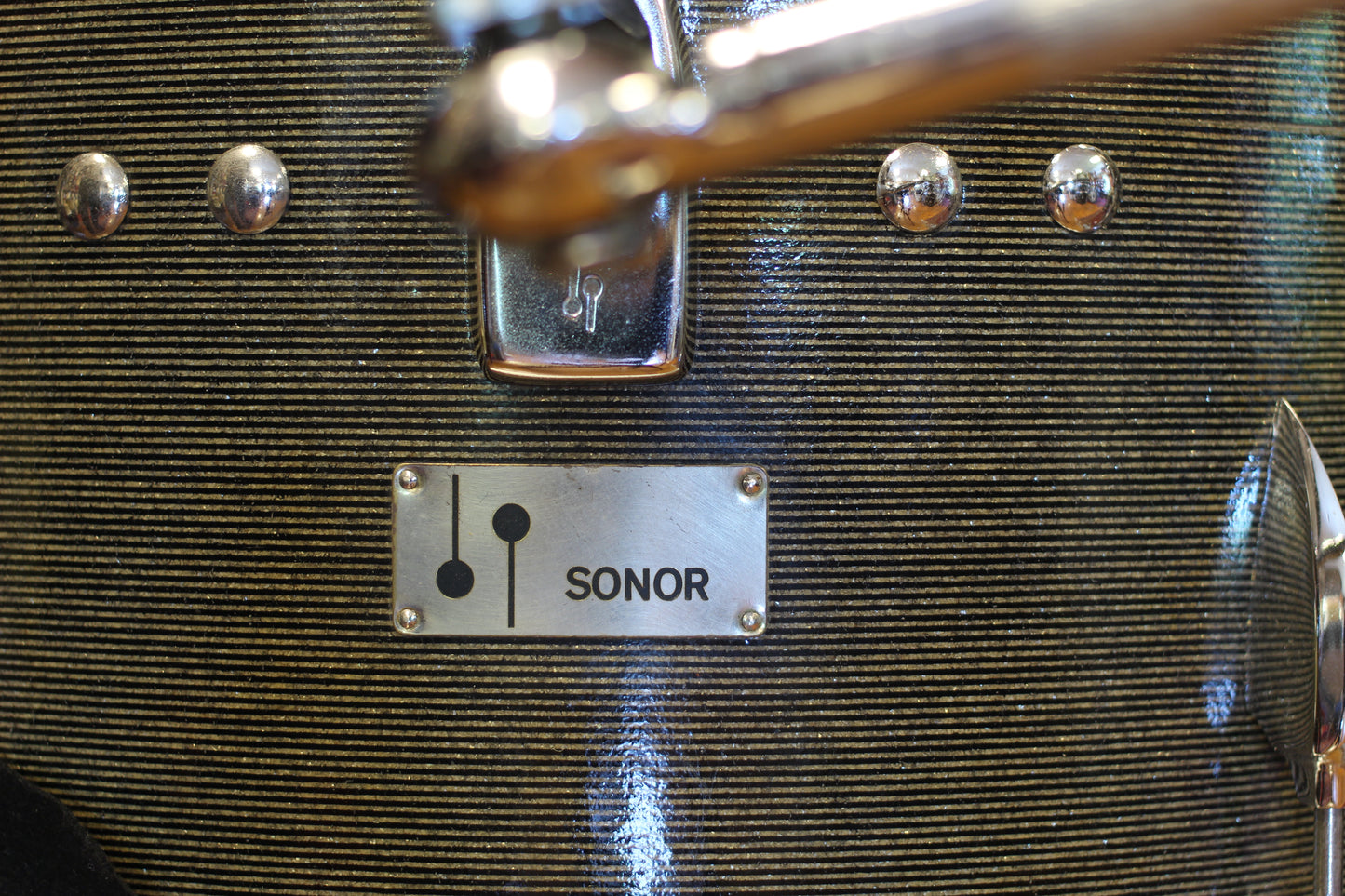1960's Sonor Chicago Star Outfit in Black & Silver Striped Glitter 14x20 14x16 8x13