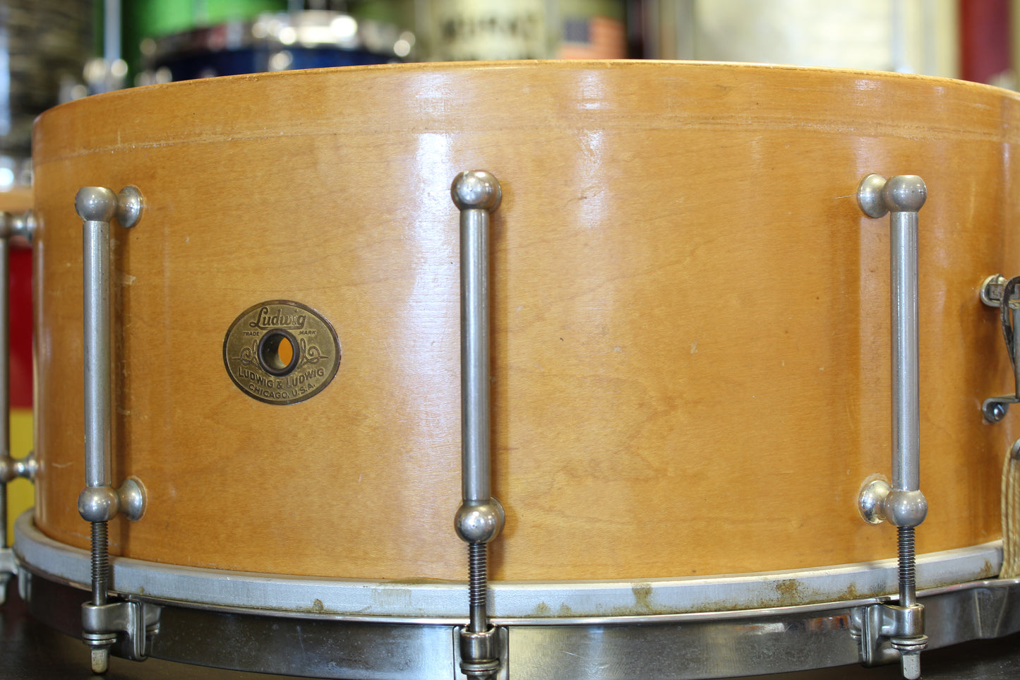 1920's Ludwig 6.5"x15" Wood-Shell Standard Snare Drum in Natural Maple