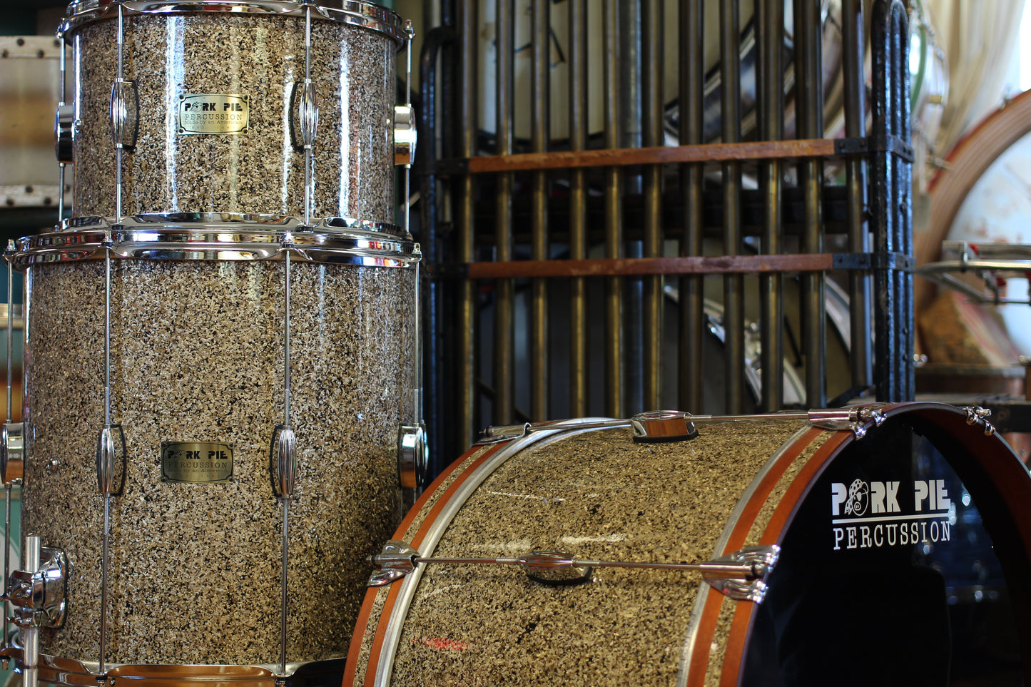 Pork Pie Percussion Custom Maple Kit in B20 Cymbal Glitter 14x24 16x16 9x13
