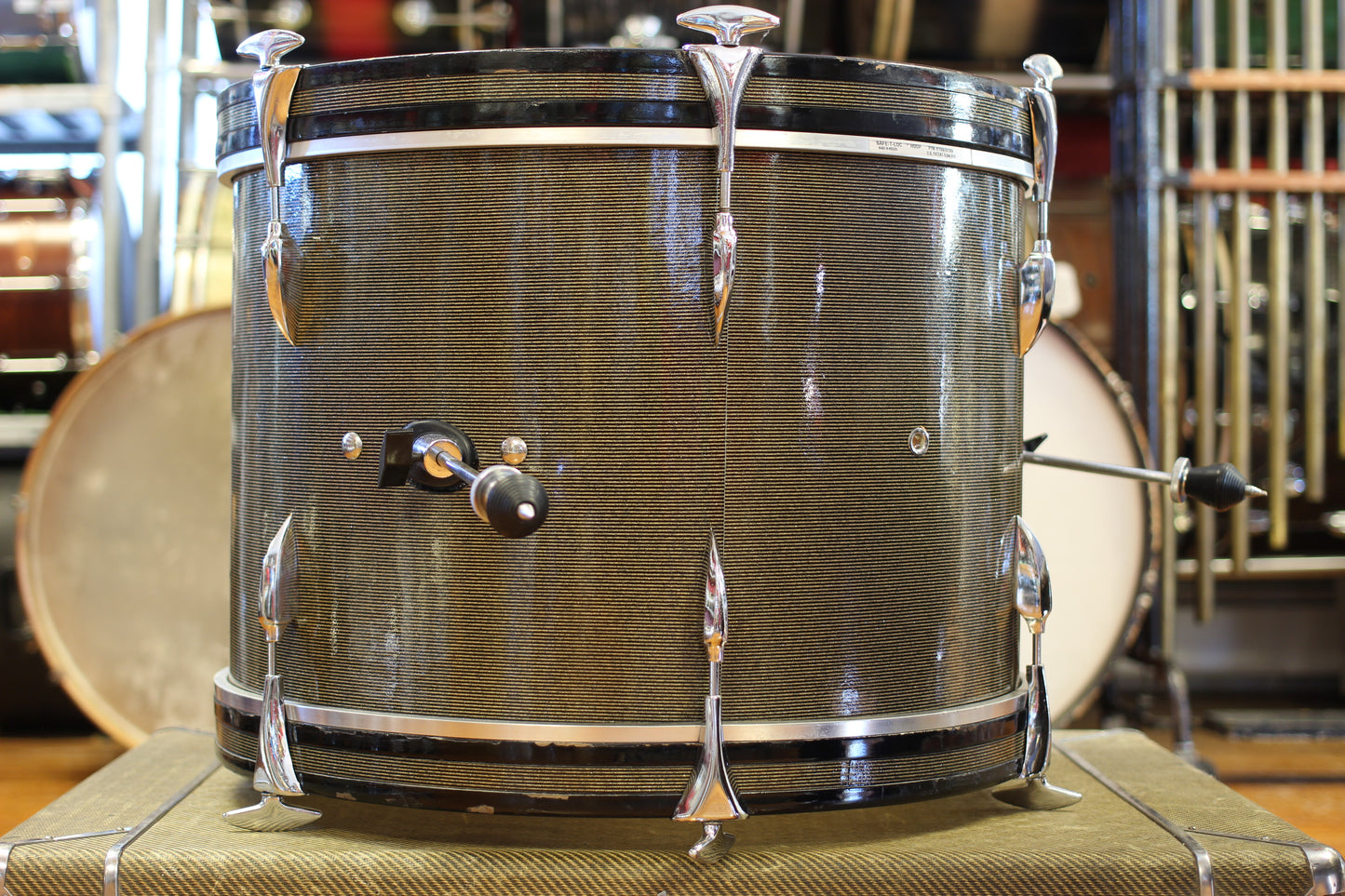 1960's Sonor Chicago Star Outfit in Black & Silver Striped Glitter 14x20 14x16 8x13