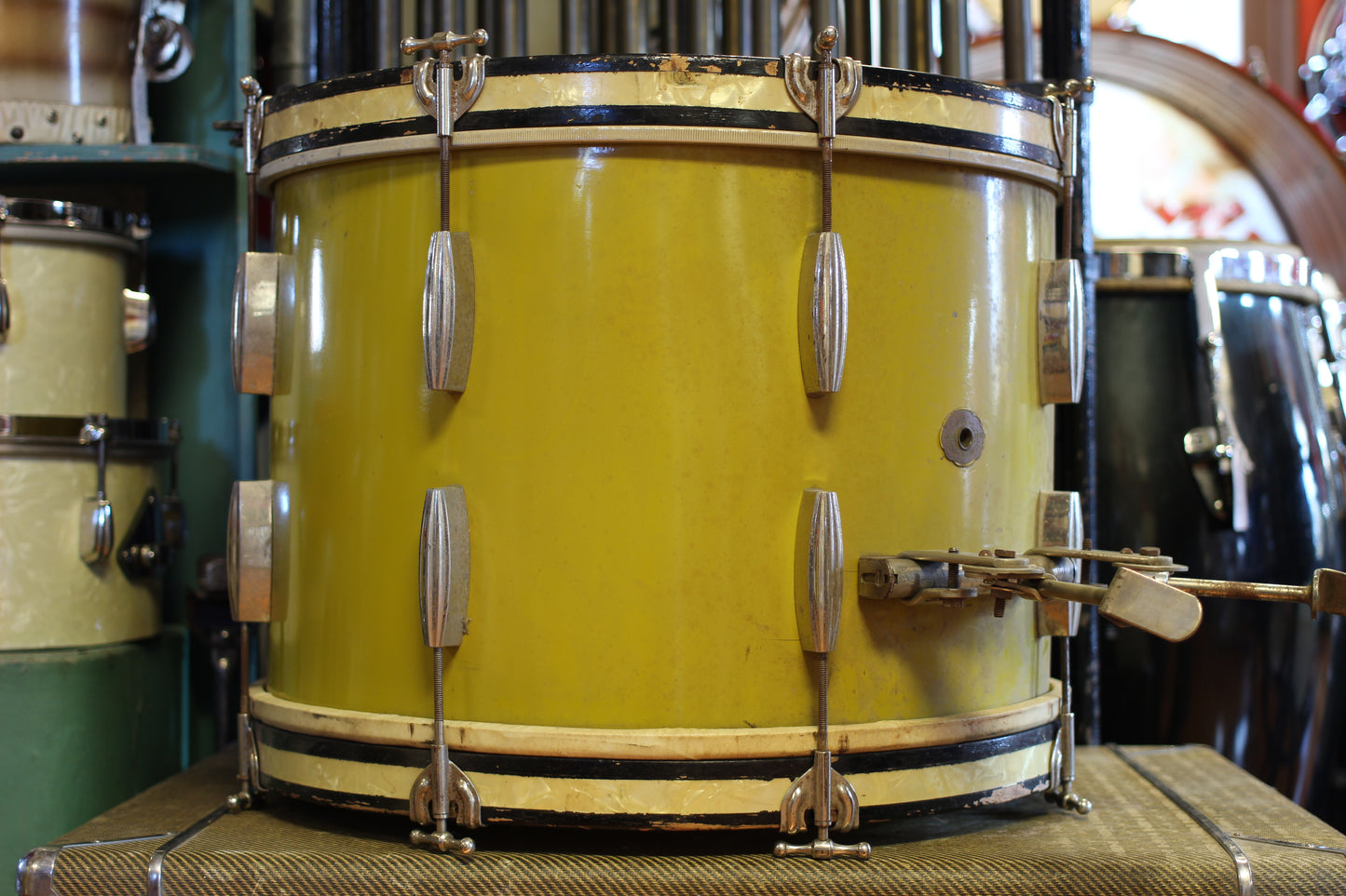 1940's Slingerland Radioking in Mustard Yellow Lacquer 14x20 16x16 12x14 9x13