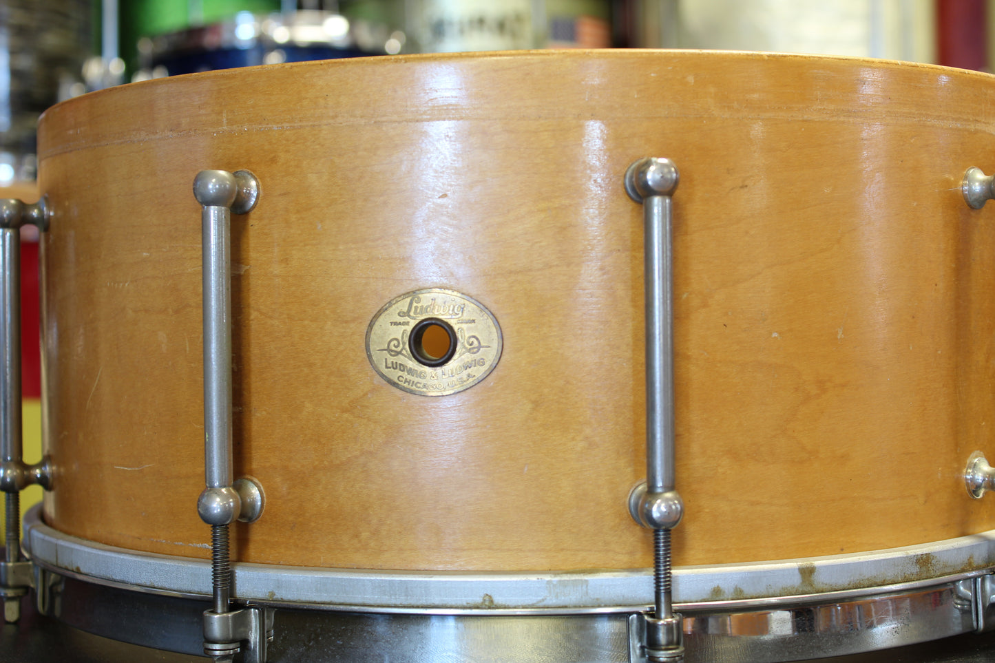 1920's Ludwig 6.5"x15" Wood-Shell Standard Snare Drum in Natural Maple