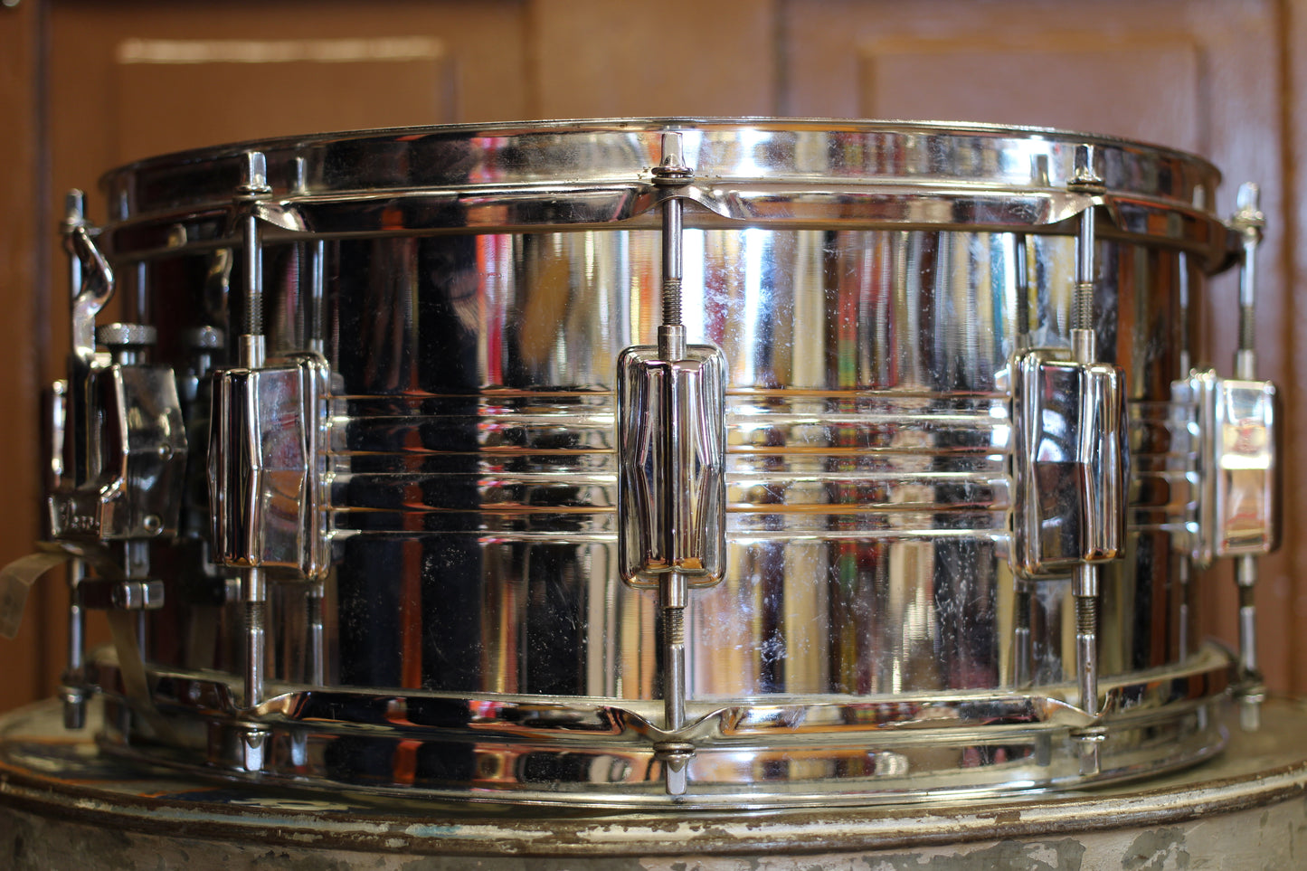 1970's Pearl "B4514L" Chrome over Brass 6.5"x14" Snare Drum