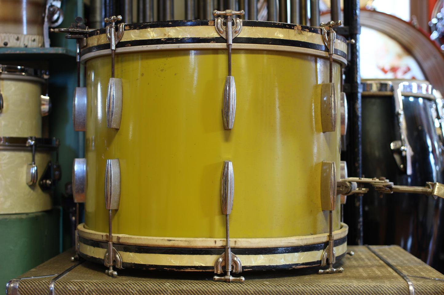 1940's Slingerland Radioking in Mustard Yellow Lacquer 14x20 16x16 12x14 9x13