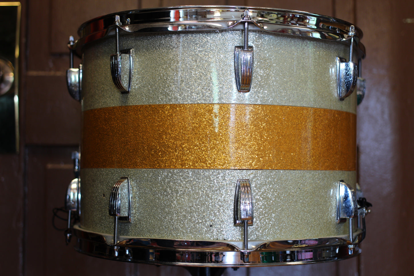 1969 Ludwig 10"x14" Marching Snare in Silver & Gold Sparkle Tri Band