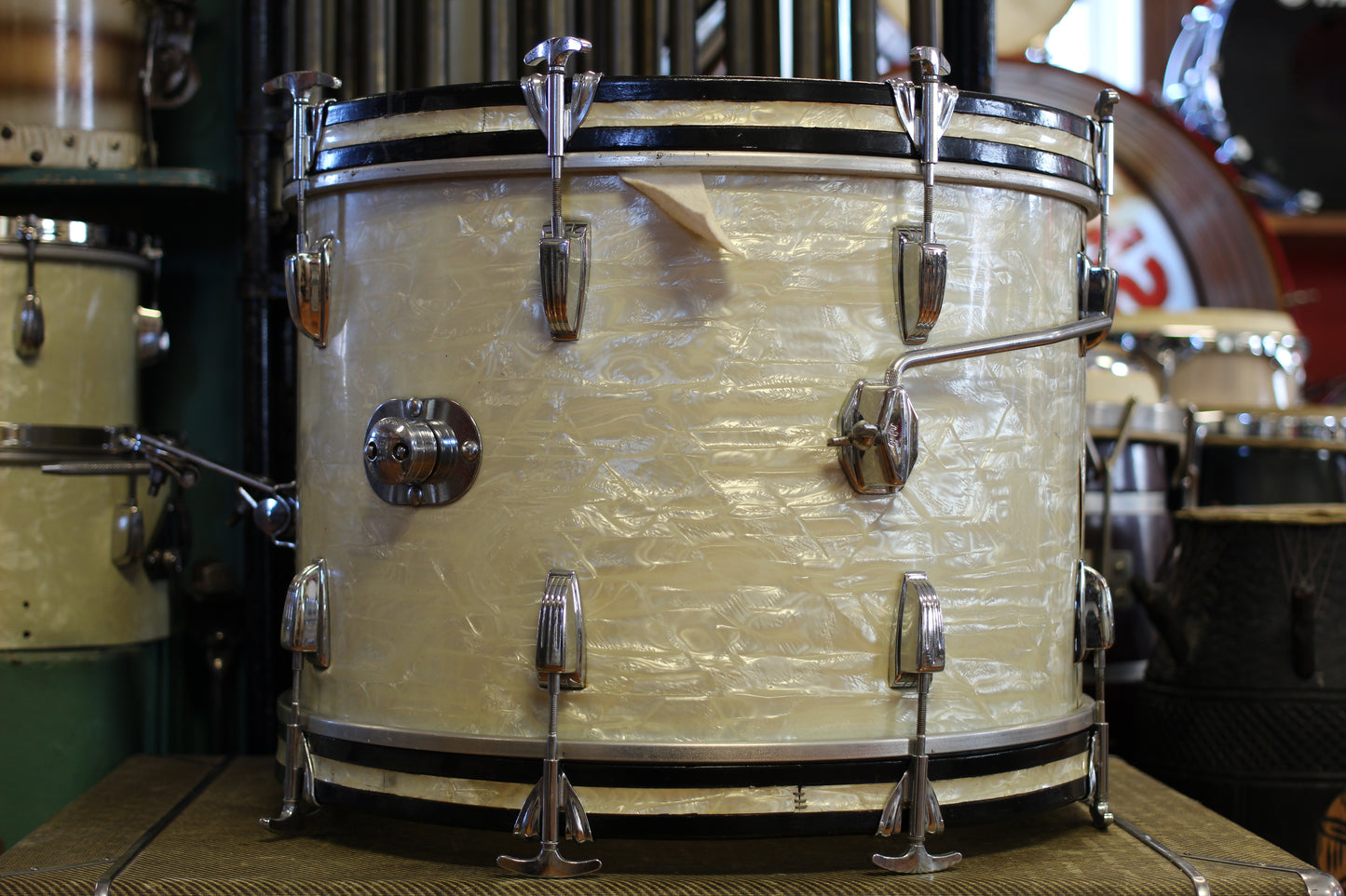 1964 Ludwig Downbeat in White Marine Pearl 14x20 14x14 8x12