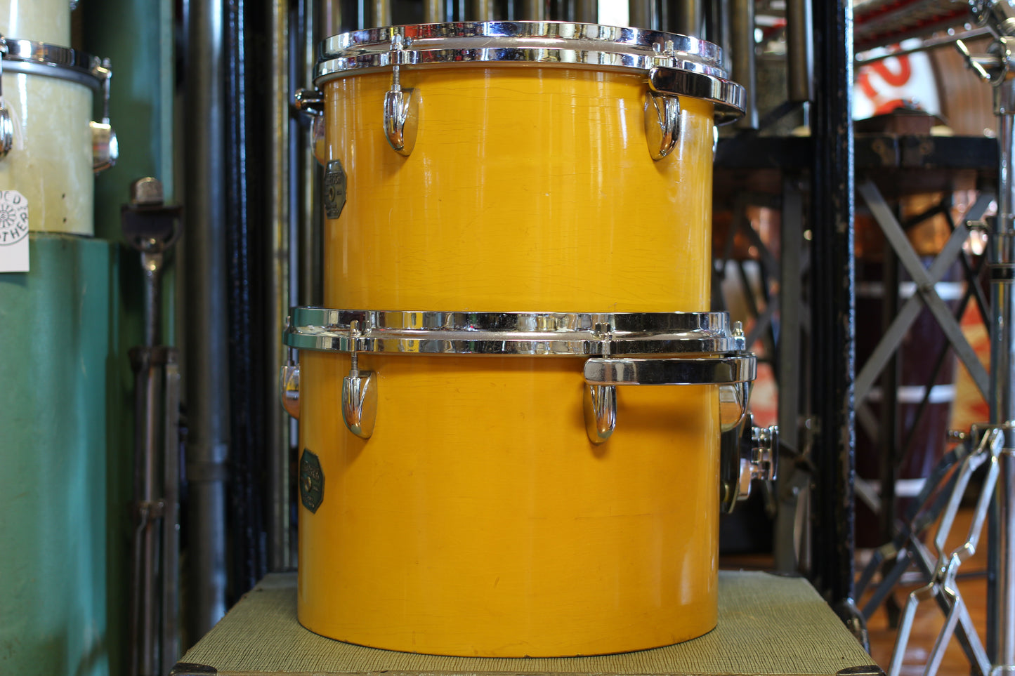 1970's Gretsch Recording outfit in Yellow Nitron Lacquer 14x22 14x16 9x13 8x12