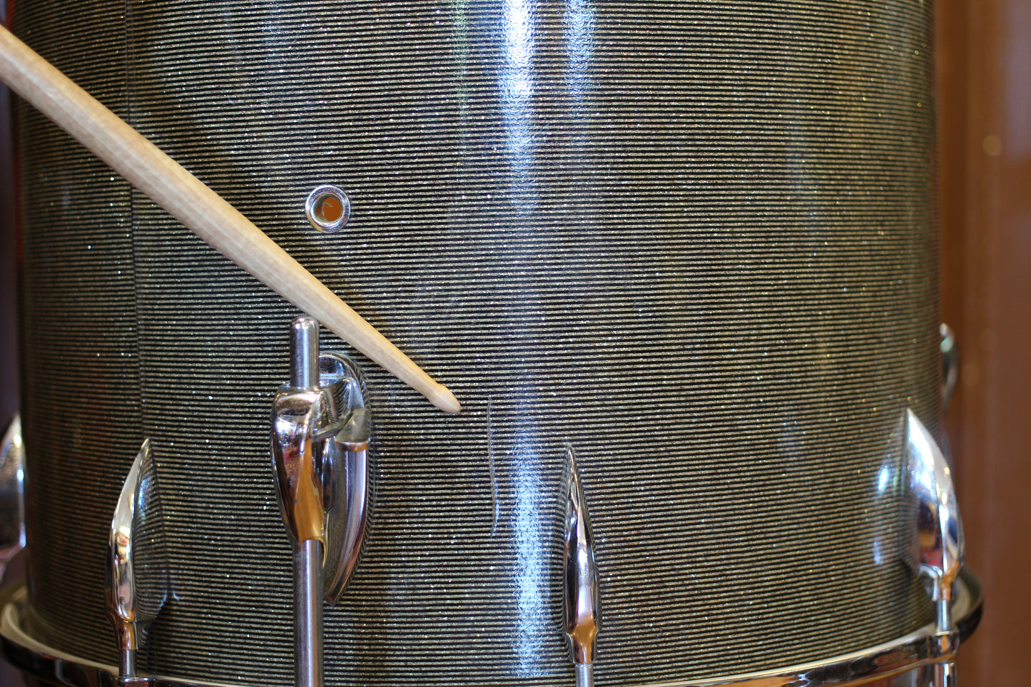 1960's Sonor Chicago Star Outfit in Black & Silver Striped Glitter 14x20 14x16 8x13