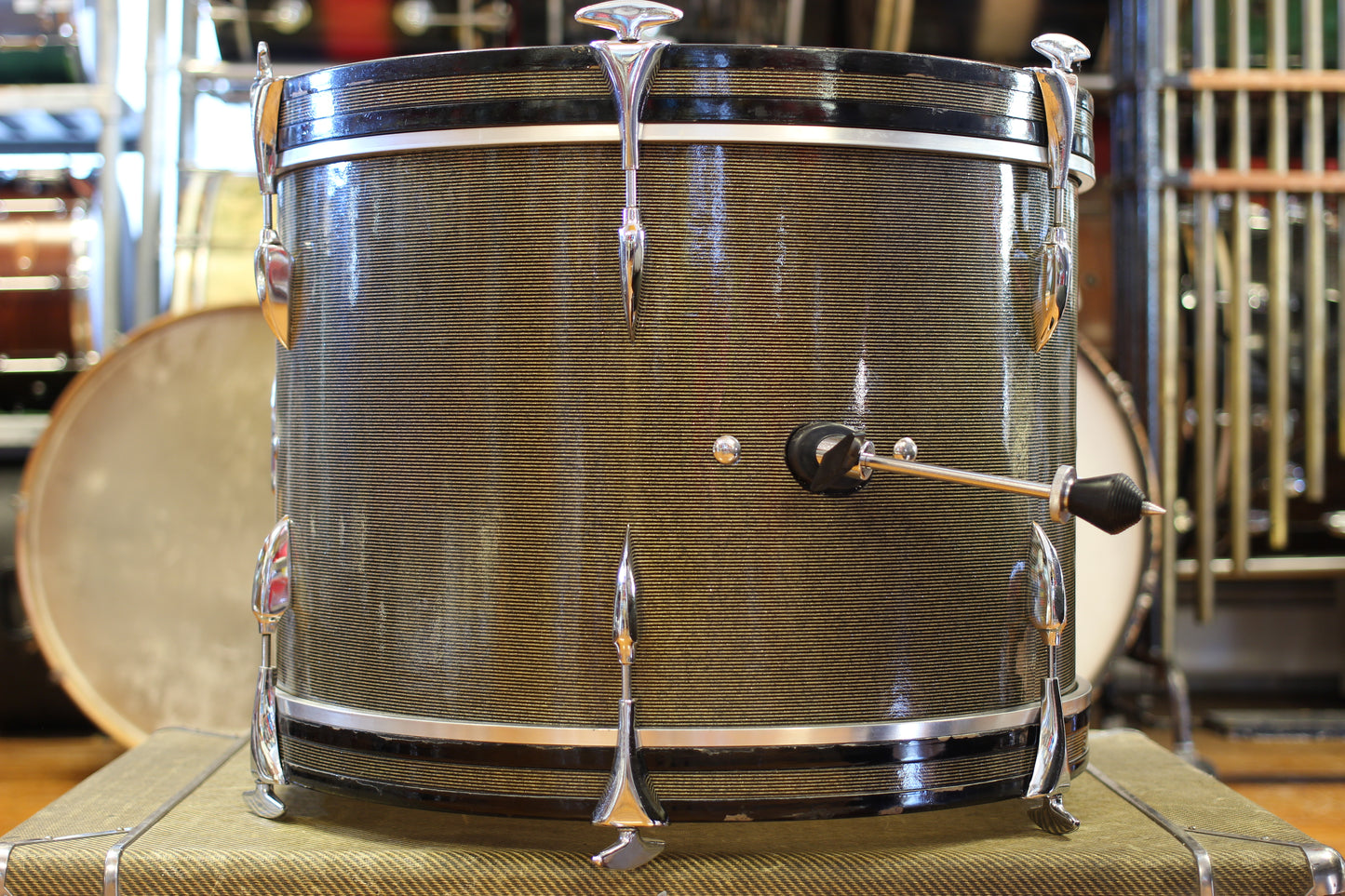 1960's Sonor Chicago Star Outfit in Black & Silver Striped Glitter 14x20 14x16 8x13