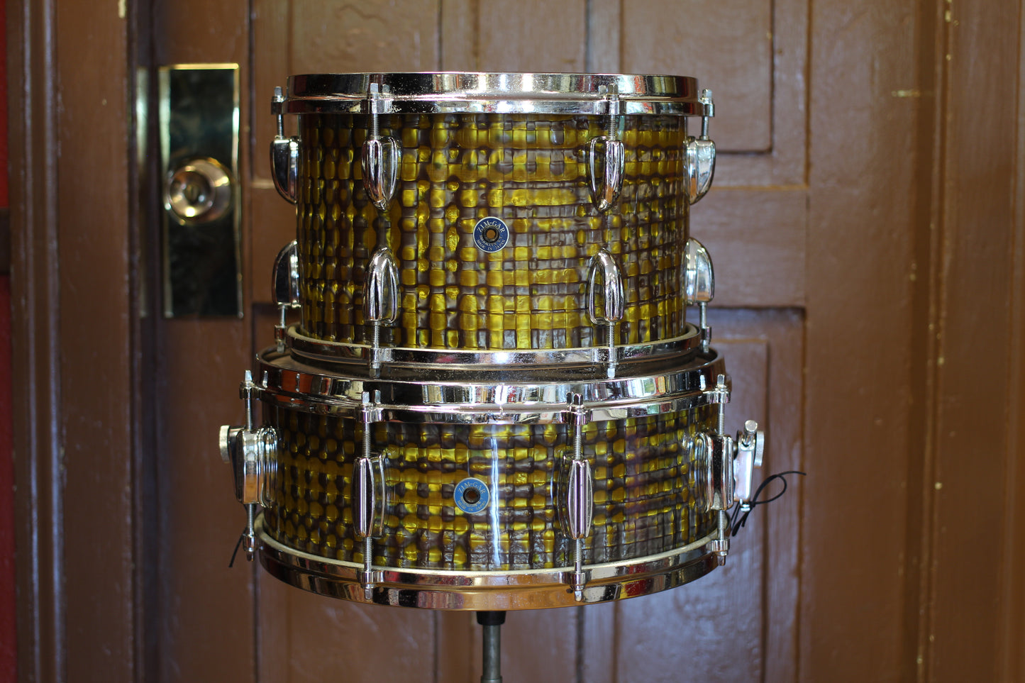 1960's Zim Gar Drum Set in Gold Ingot 14x20 14x14 8x12 5x14