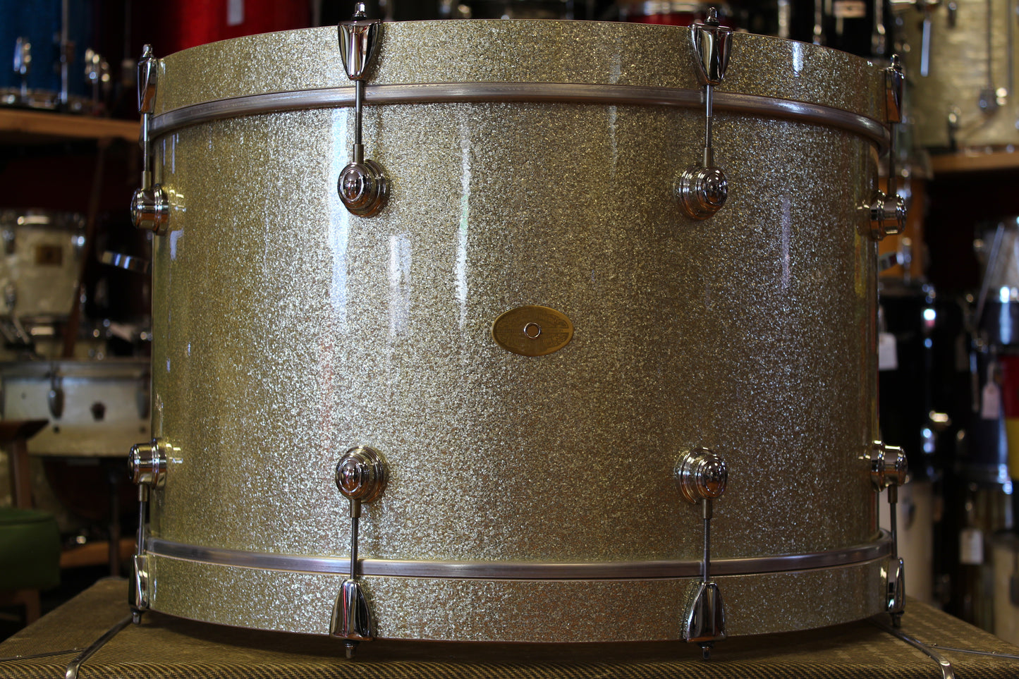 00's Montineri Custom Drums Maple/Poplar/Maple in Aged Silver Sparkle 14x24 16x16 9x13 5.5x14