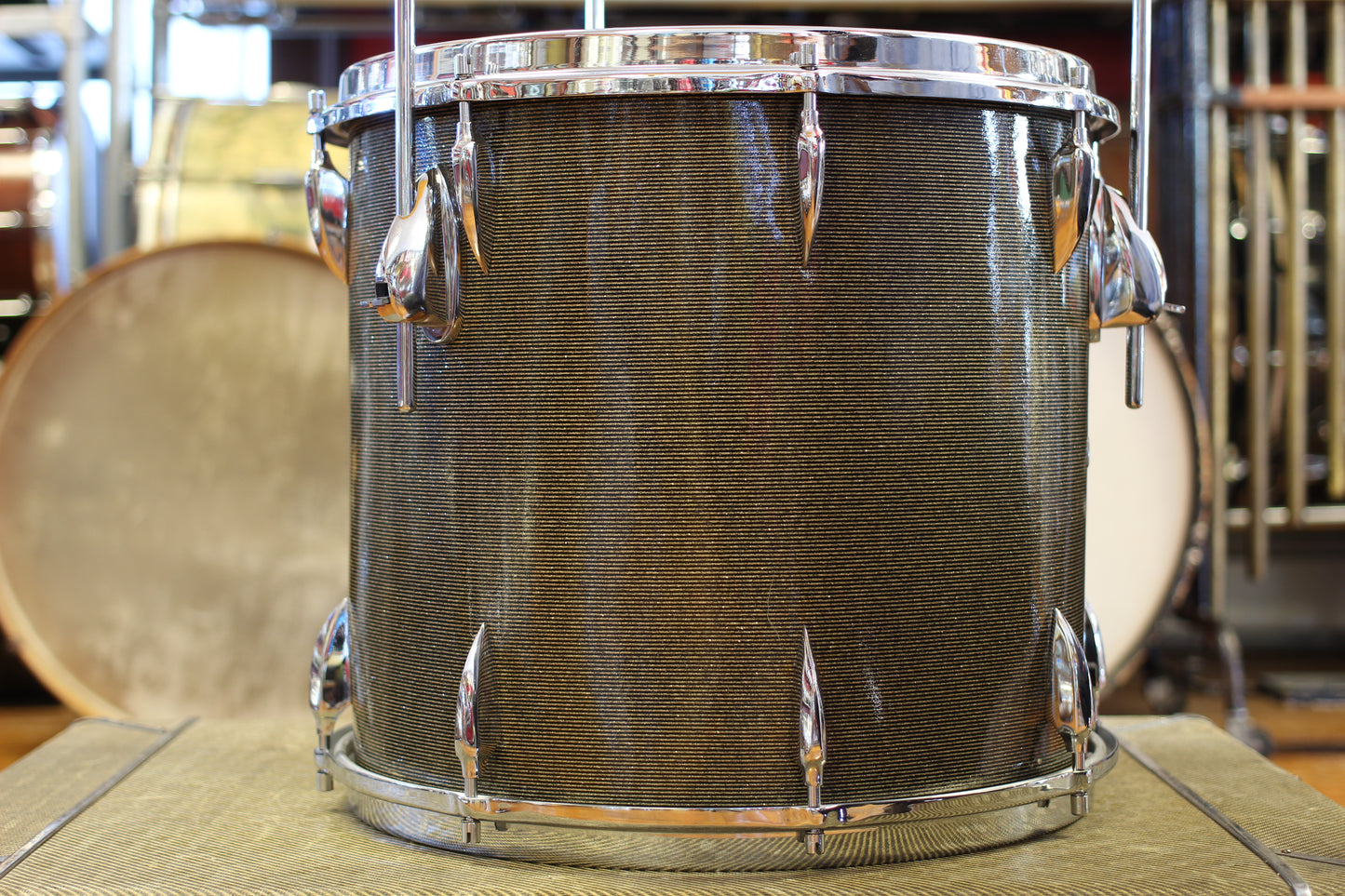 1960's Sonor Chicago Star Outfit in Black & Silver Striped Glitter 14x20 14x16 8x13