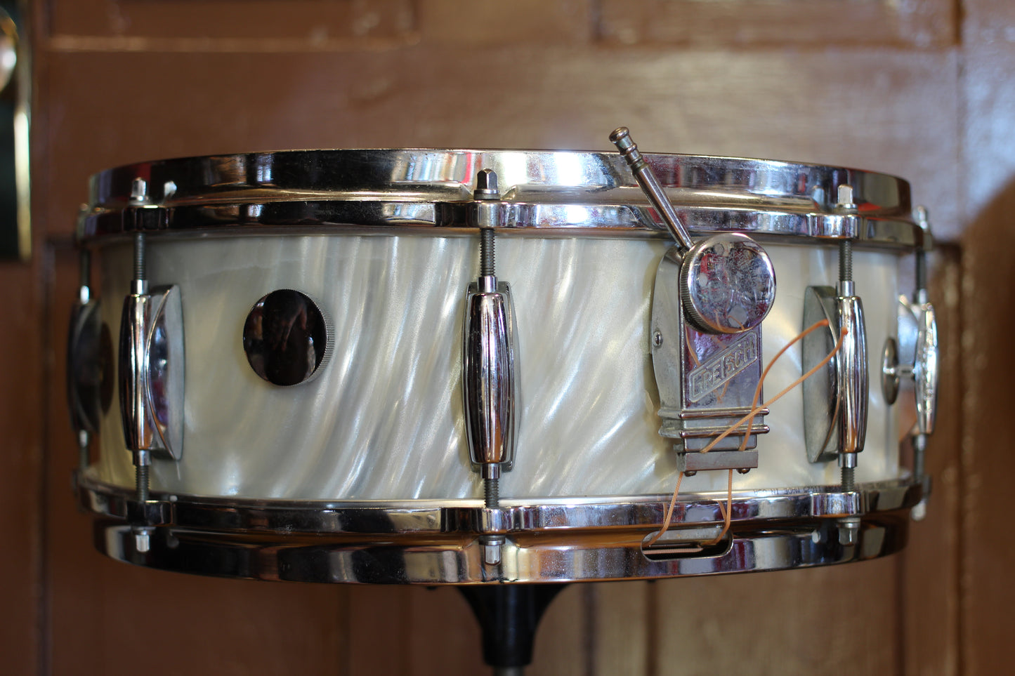 1960's Gretsch Bop Outfit in Silver Satin Flame 14x20 16x16 8x12 5.5x14