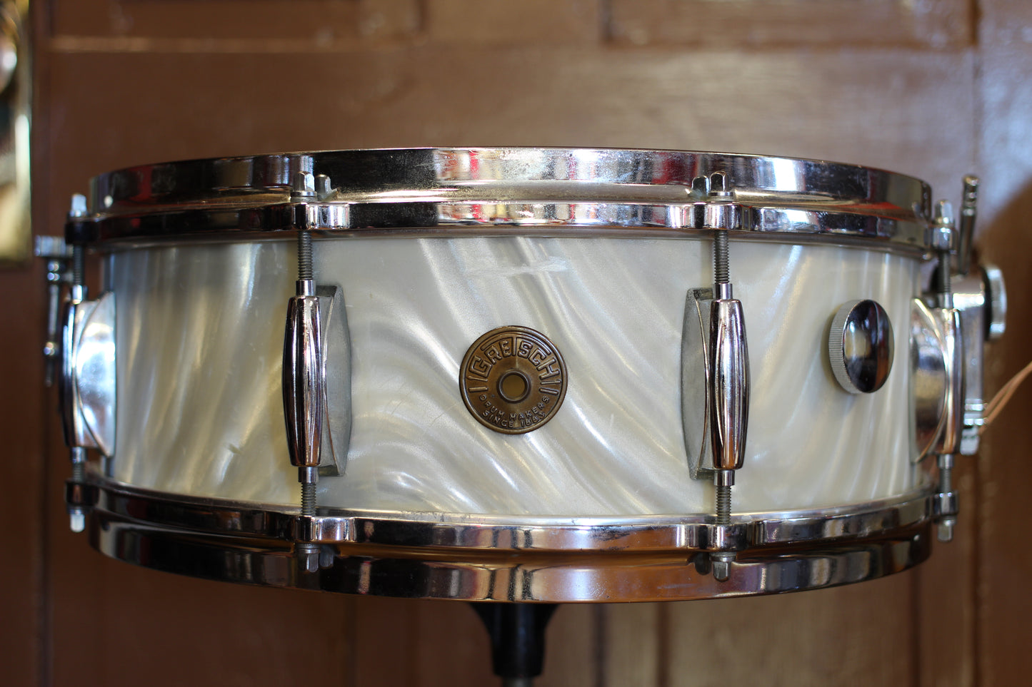 1960's Gretsch Bop Outfit in Silver Satin Flame 14x20 16x16 8x12 5.5x14