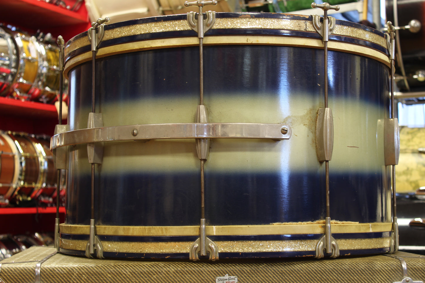 1930's Slingerland 14"x26" Radioking Bass Drum in Blue & Silver Duco