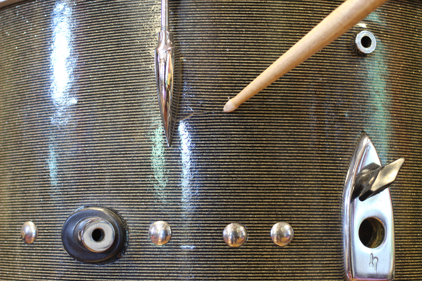 1960's Sonor Chicago Star Outfit in Black & Silver Striped Glitter 14x20 14x16 8x13
