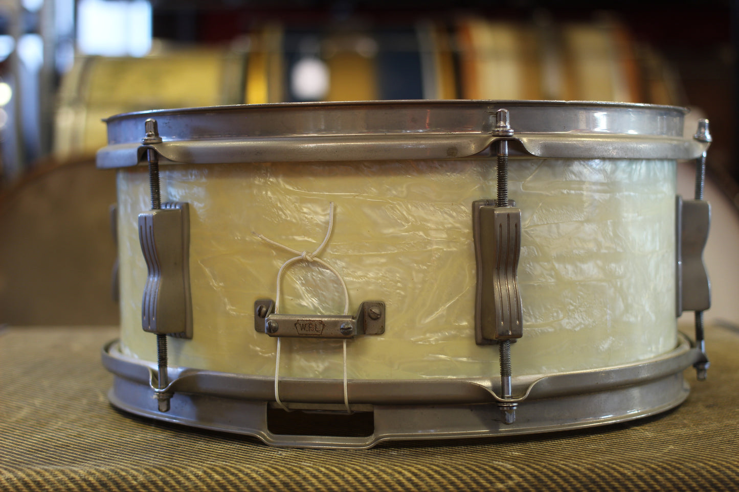 1950's WFL 'Porto-Pak' 5.5"x13" Snare Drum in White Marine Pearl