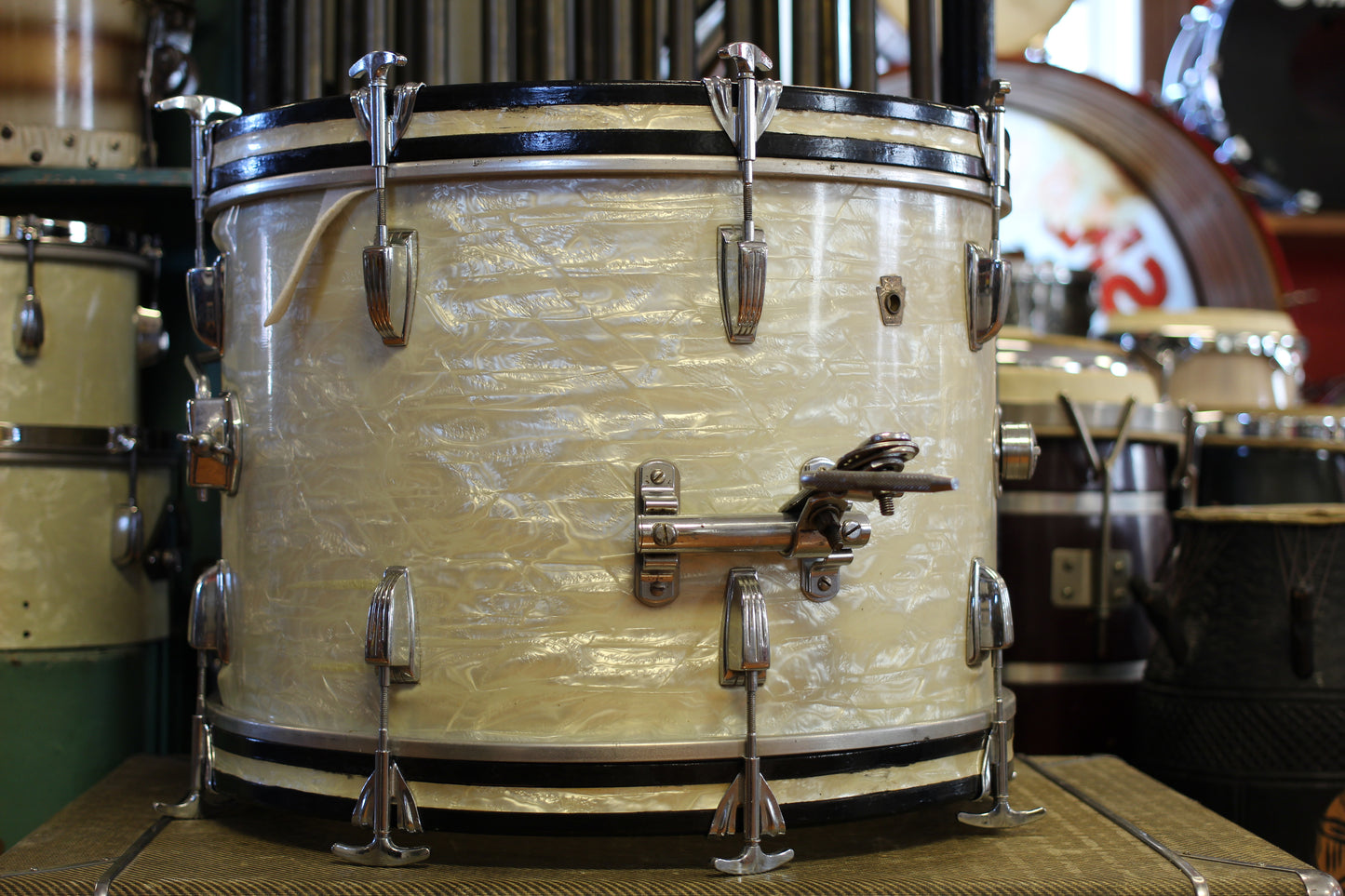 1964 Ludwig Downbeat in White Marine Pearl 14x20 14x14 8x12