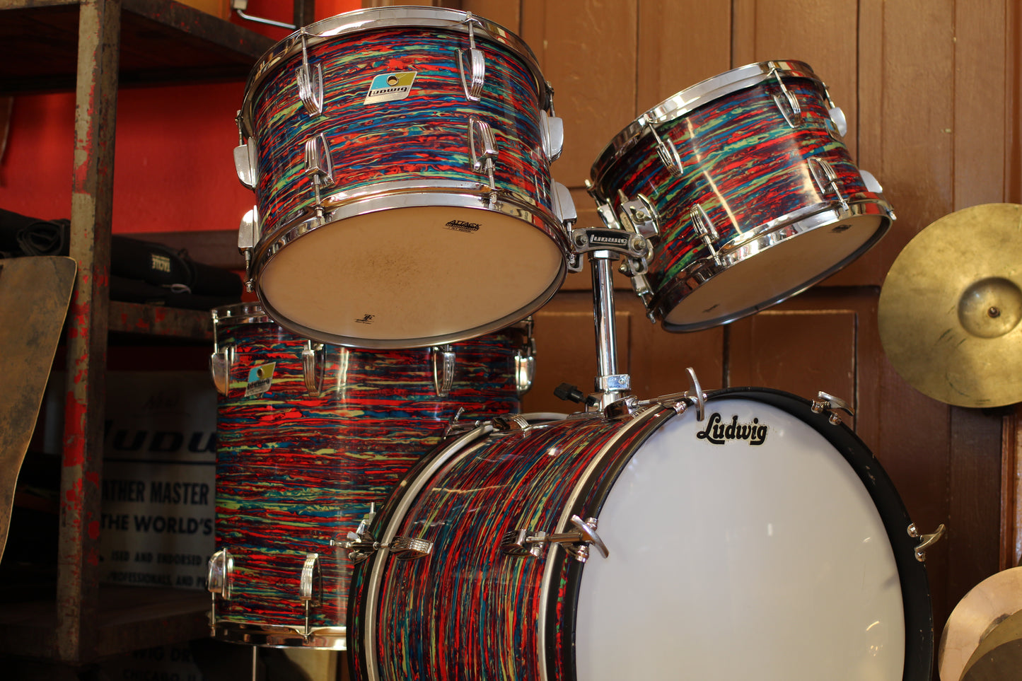 1970's Ludwig 'Holywood' in Psychedelic Red 14x20 16x16 9x13 8x12