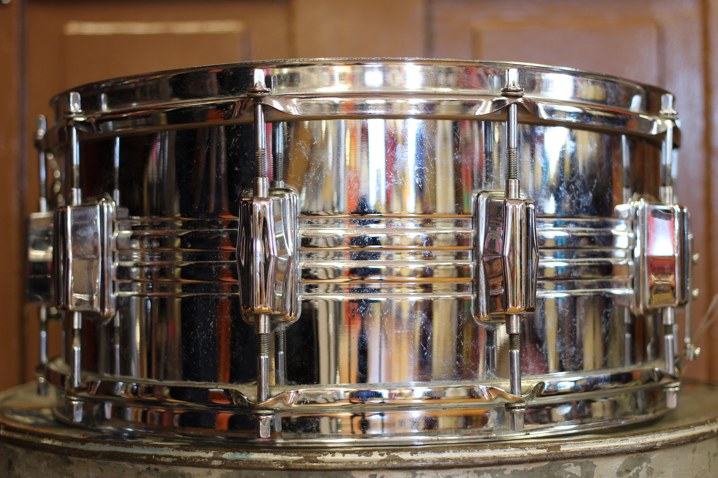 1970's Pearl "B4514L" Chrome over Brass 6.5"x14" Snare Drum