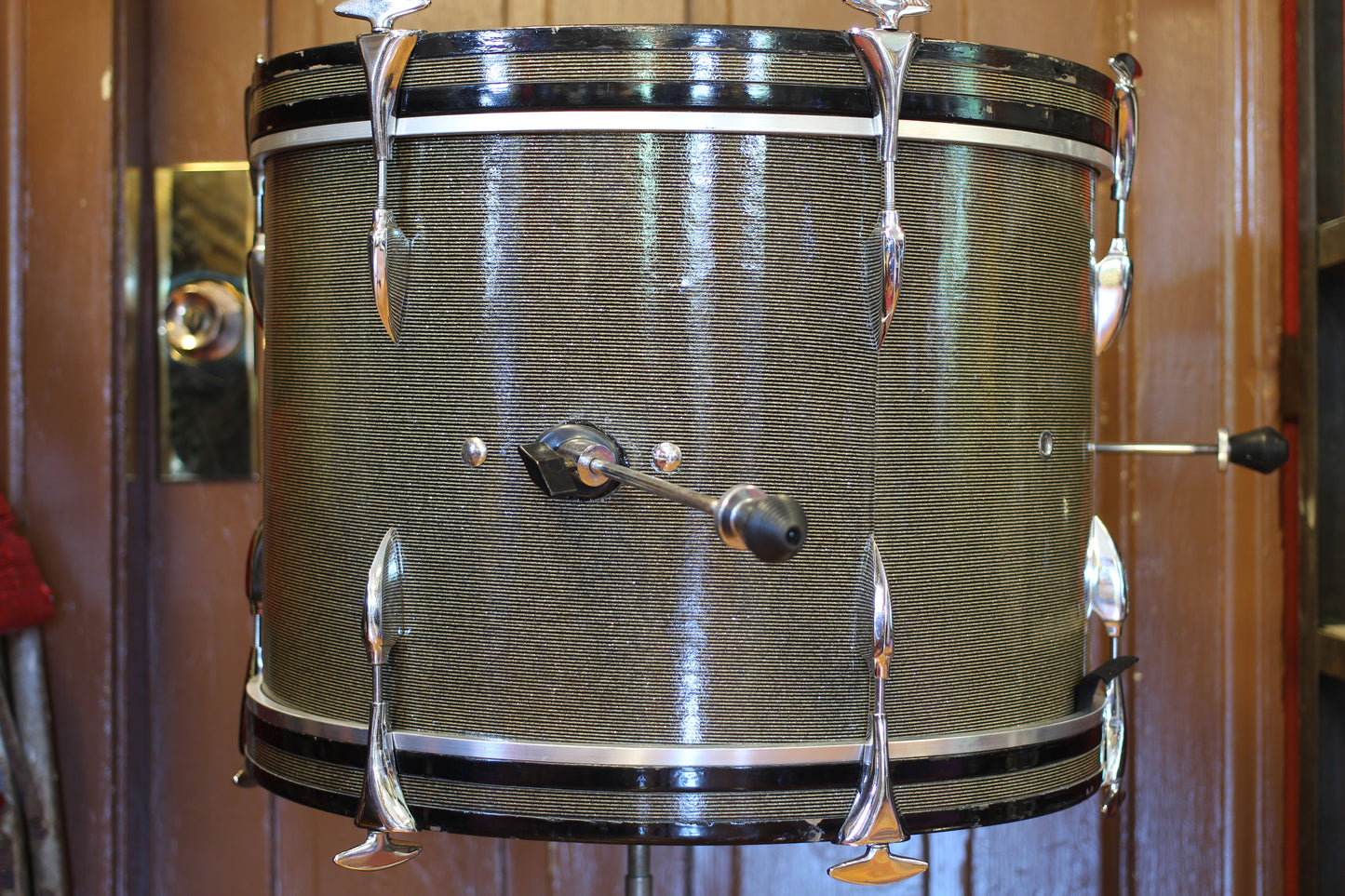 1960's Sonor Chicago Star Outfit in Black & Silver Striped Glitter 14x20 14x16 8x13