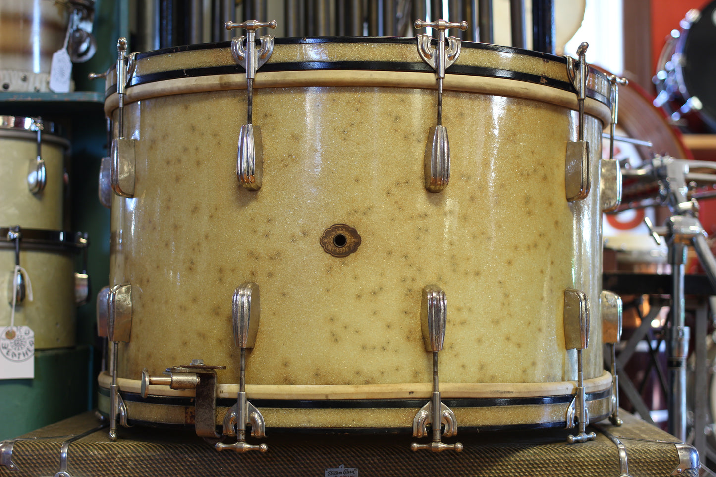 1940's Slingerland Radioking 'Buddy Schutz' Sparkling Silver Pearl 14x24 16x16 9x13 7x14