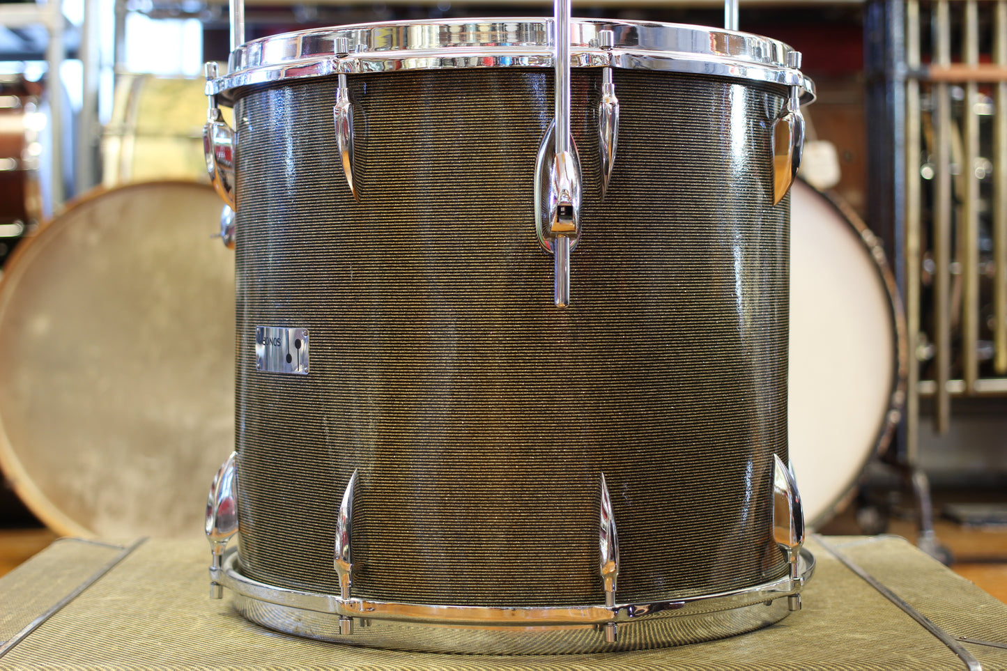 1960's Sonor Chicago Star Outfit in Black & Silver Striped Glitter 14x20 14x16 8x13