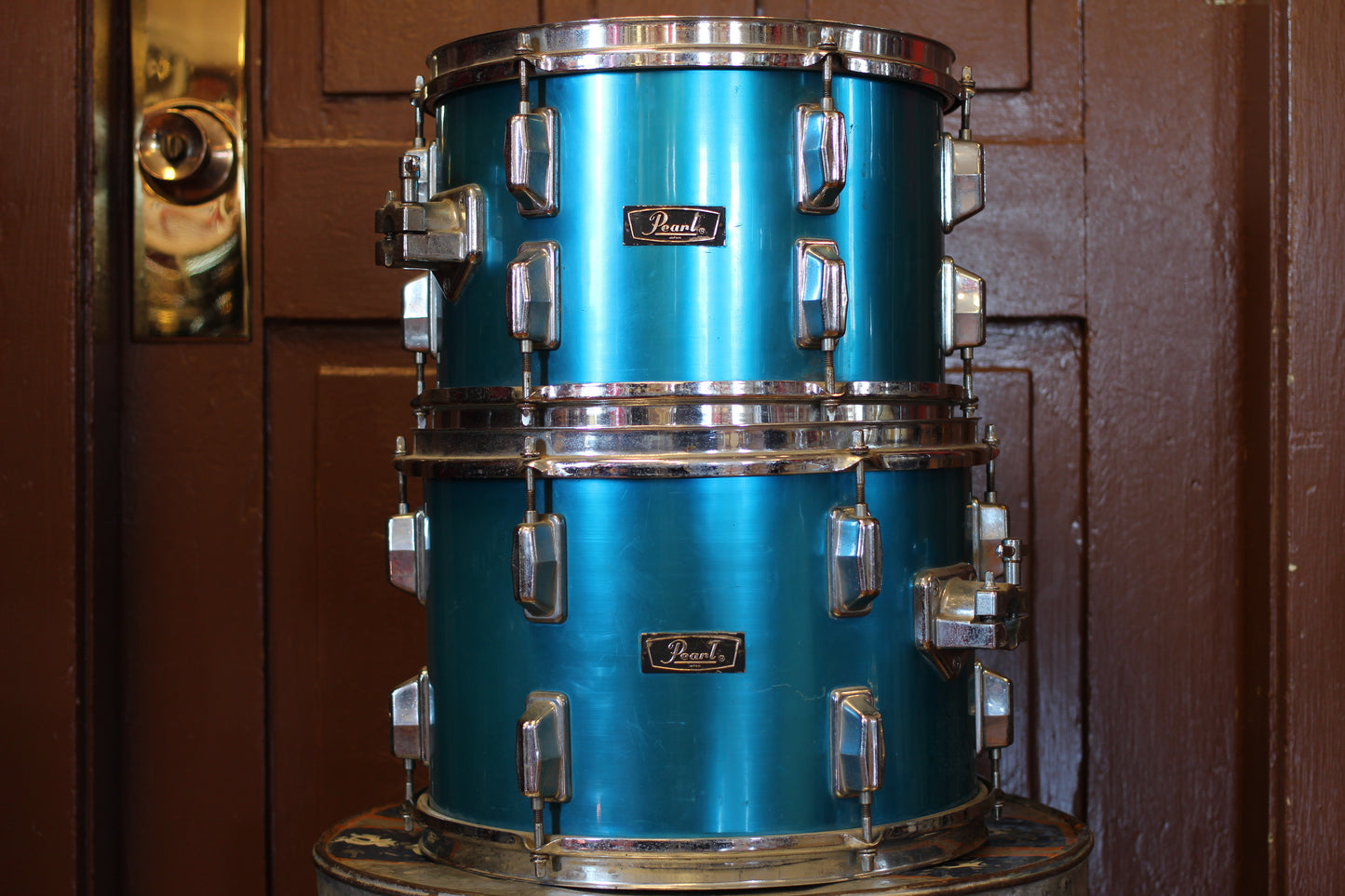 1980's Pearl Professional Wood-Fiberglass in Blue Flash 14x22 16x16 9x13 8x12