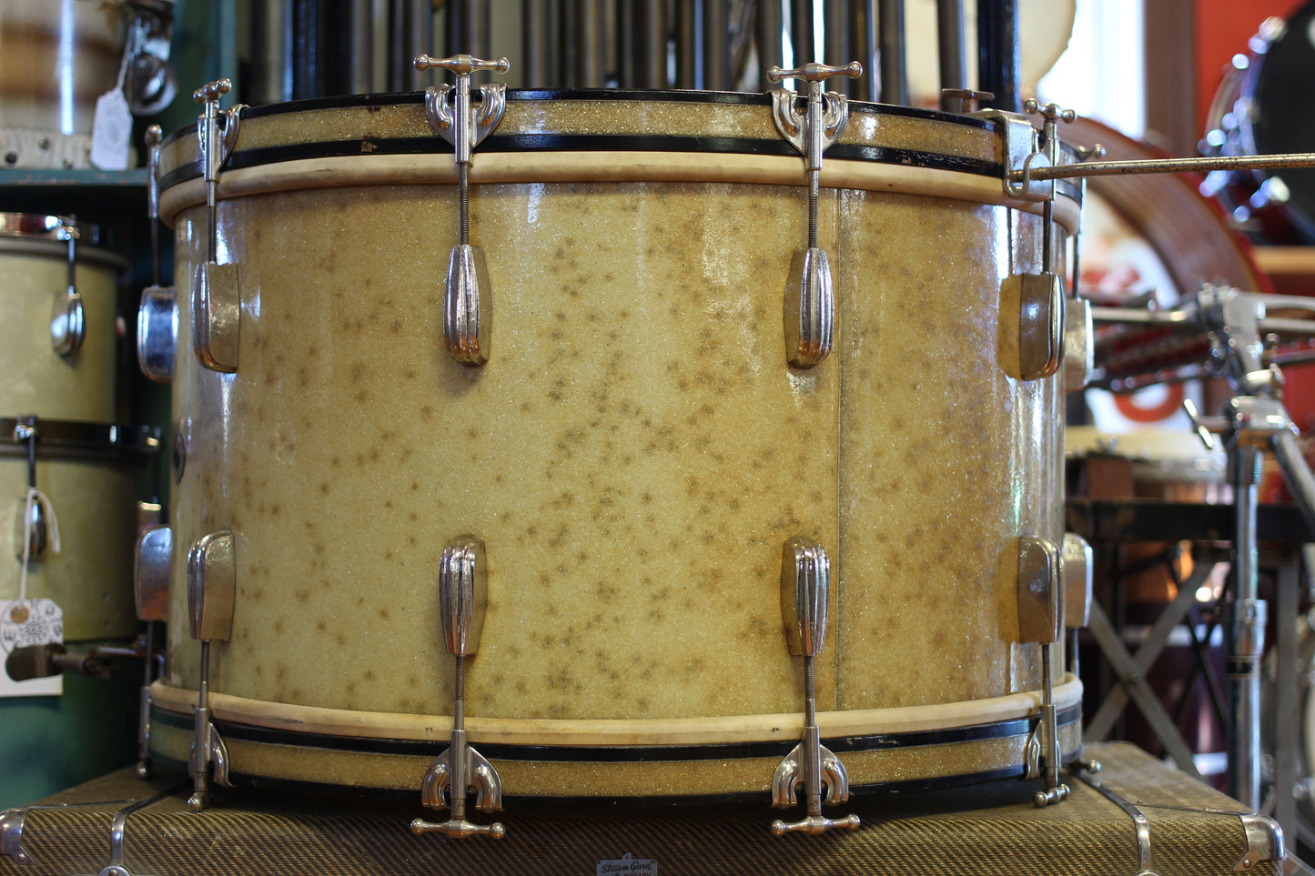 1940's Slingerland Radioking 'Buddy Schutz' Sparkling Silver Pearl 14x24 16x16 9x13 7x14