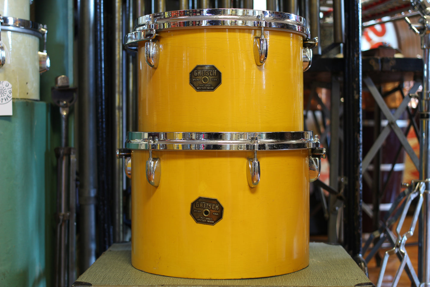 1970's Gretsch Recording outfit in Yellow Nitron Lacquer 14x22 14x16 9x13 8x12