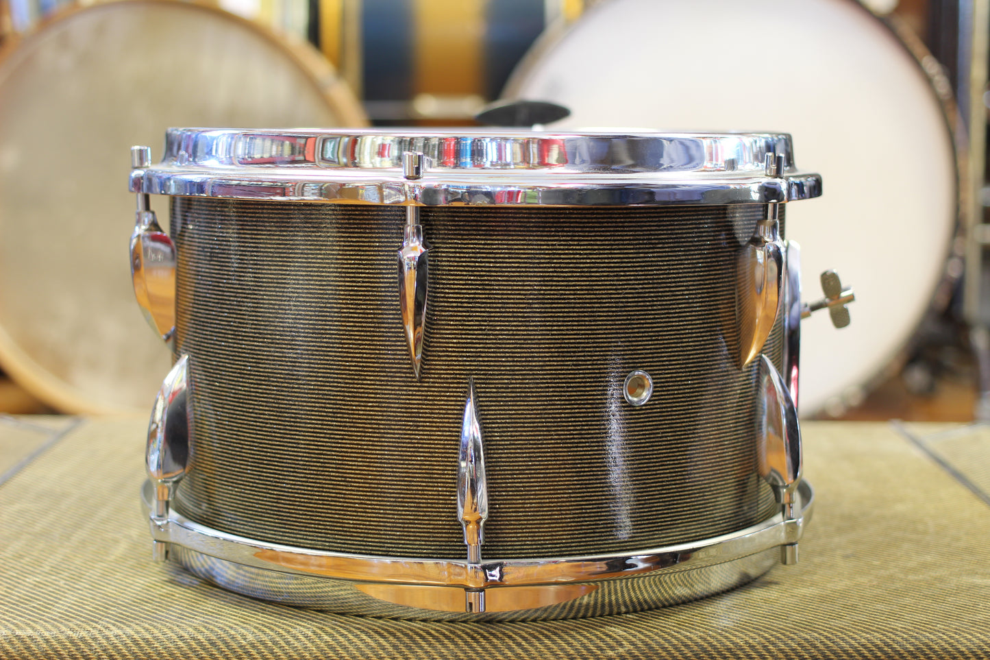 1960's Sonor Chicago Star Outfit in Black & Silver Striped Glitter 14x20 14x16 8x13