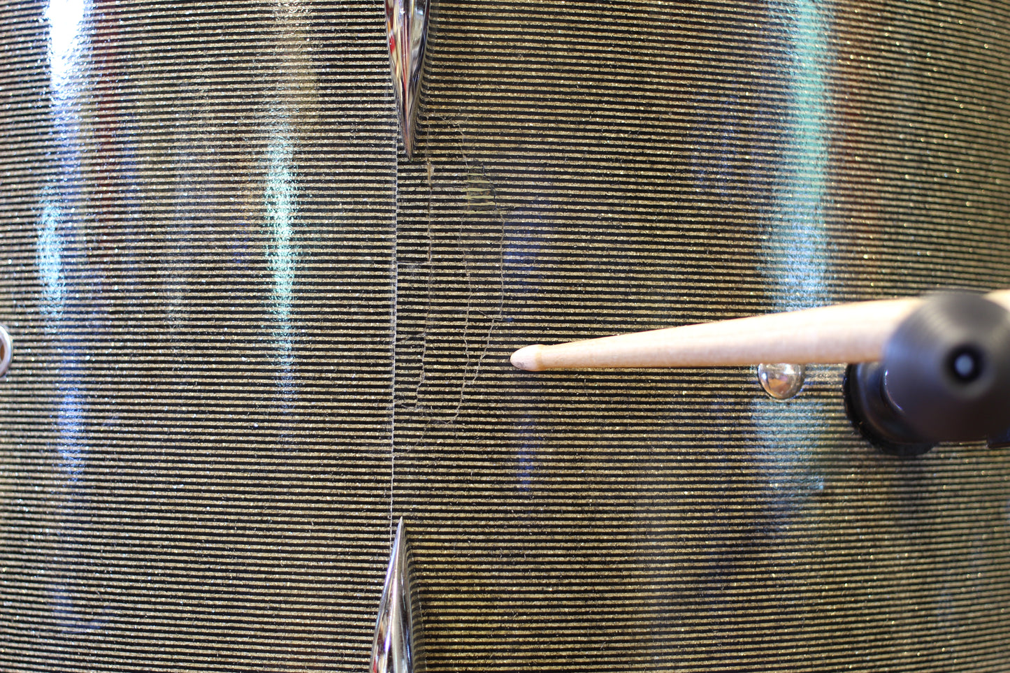 1960's Sonor Chicago Star Outfit in Black & Silver Striped Glitter 14x20 14x16 8x13